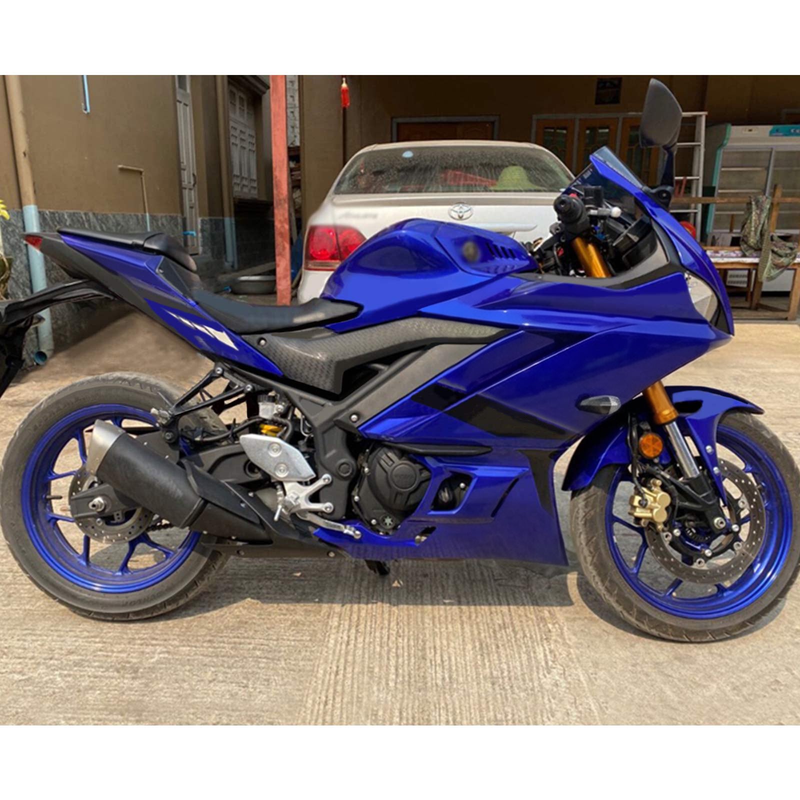 Amotopart Yamaha 2019-2021 YZF R3/YZF R25 Black & Blue Style2 Fairing Zestaw
