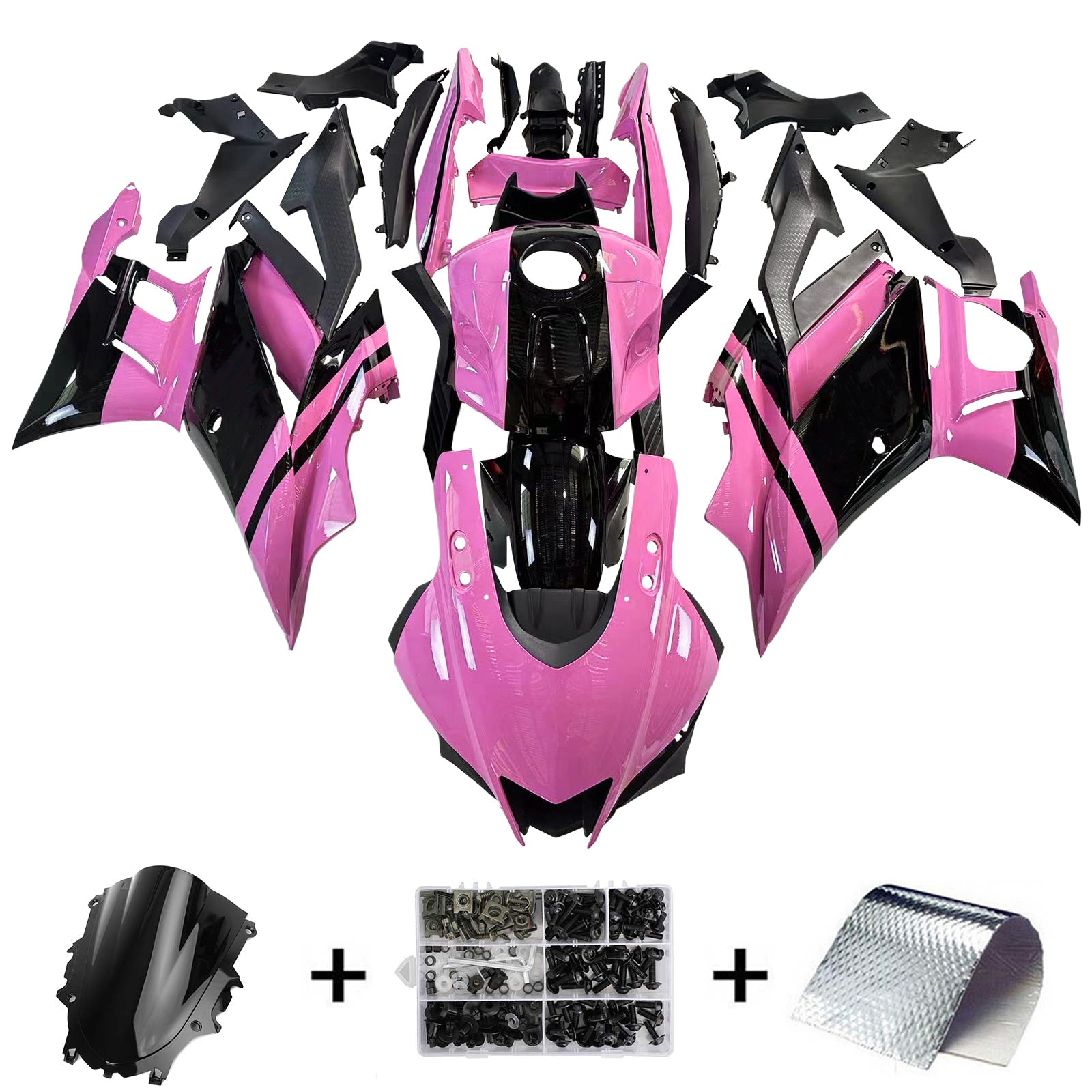 Amotopart Yamaha 2019-2021 YZF R3/YZF R25 Black Pink Fairing Kit