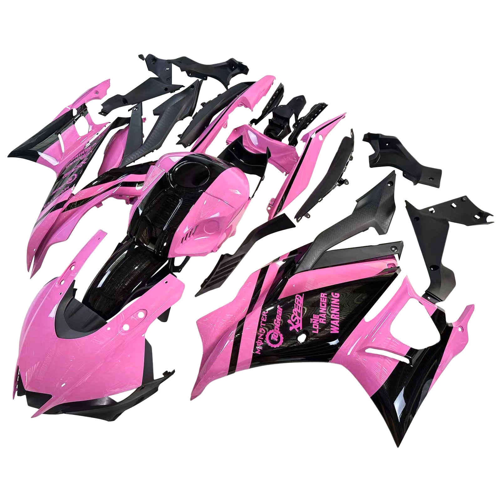 Amotopart Yamaha 2019–2021 YZF R3/YZF R25 Schwarz-Rosa Verkleidungsset