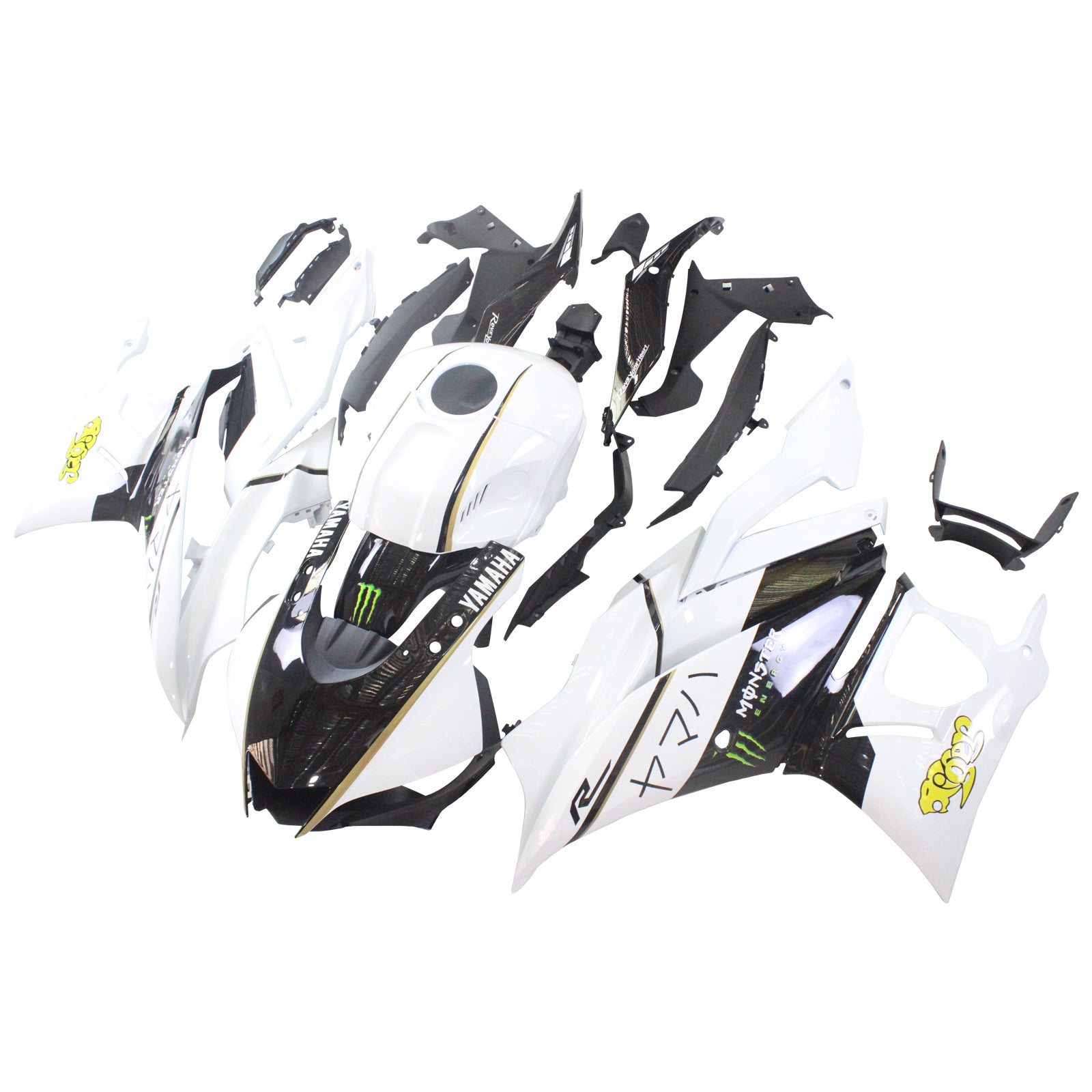 Amotopart Yamaha 2019–2021 YZF R3/YZF R25 Schwarz-weißes Verkleidungsset