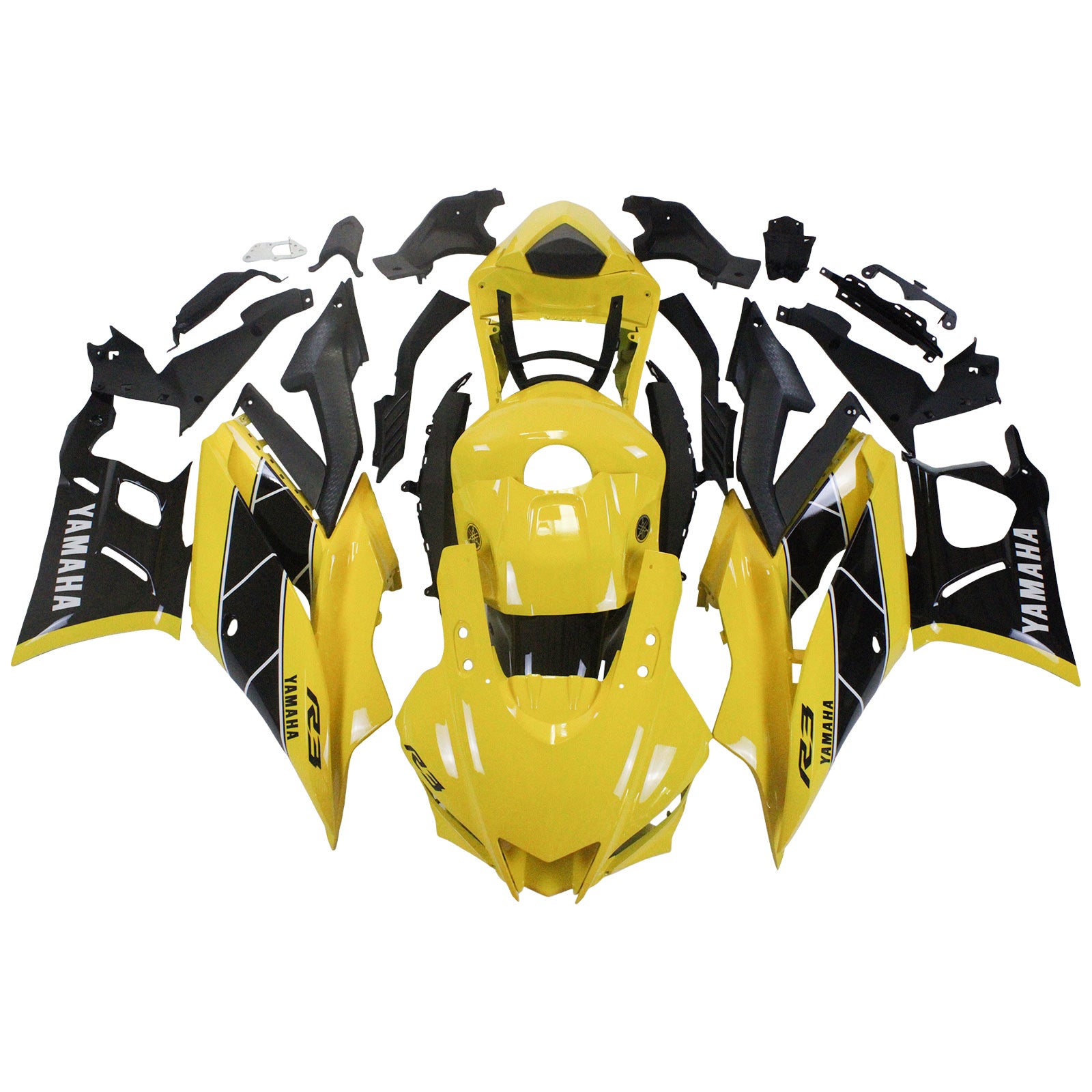 Kit de carénage Amotopart Yamaha 2019-2021 YZF R3/YZF R25 jaune noir