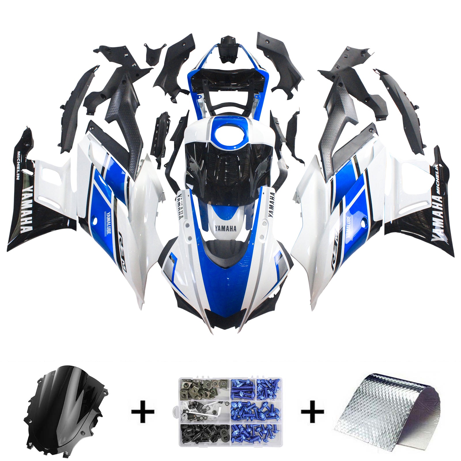 Amotopart Yamaha 2019-2021 YZF R3/YZF R25 Blue&White Style3 Fairing Kit