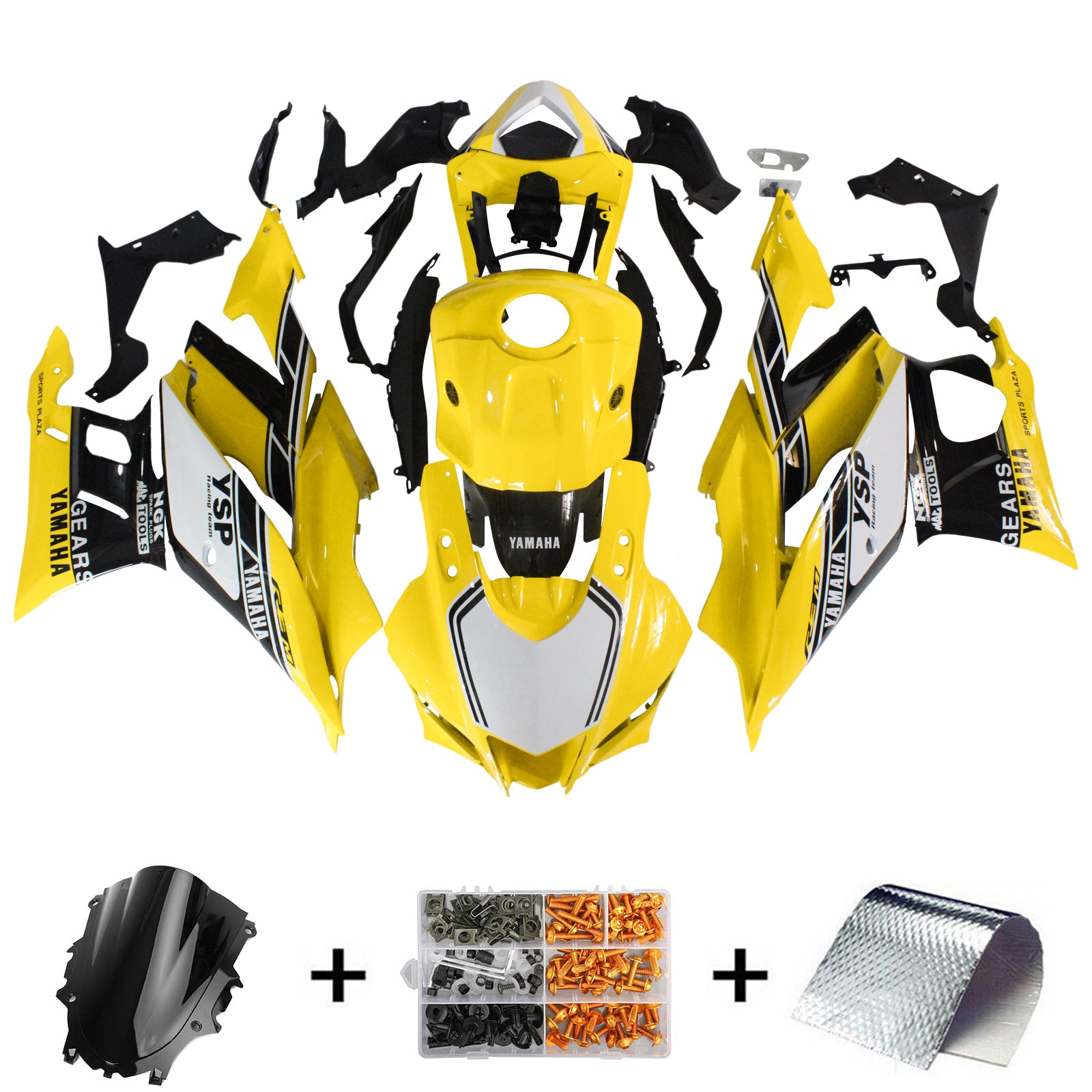 Amotopart Yamaha 2019-2021 YZF R3/YZF R25 Yellow Black White Fairing Kit