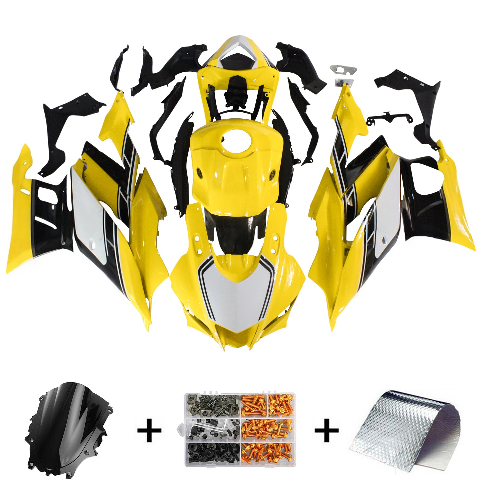 Amotopart Yamaha 2019-2021 YZF R3/YZF R25 Kit de carenado amarillo negro blanco