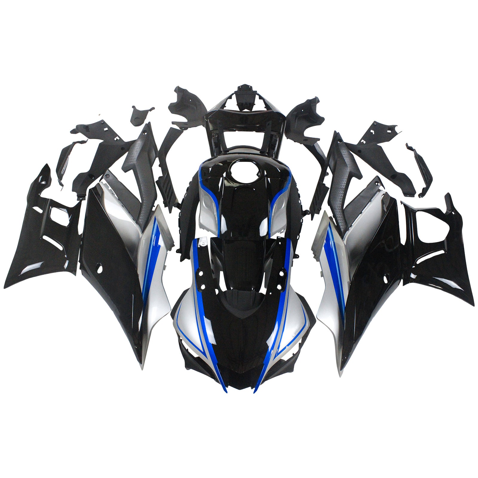 Amotopart ヤマハ 2019-2021 YZF R3/YZF R25 ブラック シルバー ブルー フェアリングキット