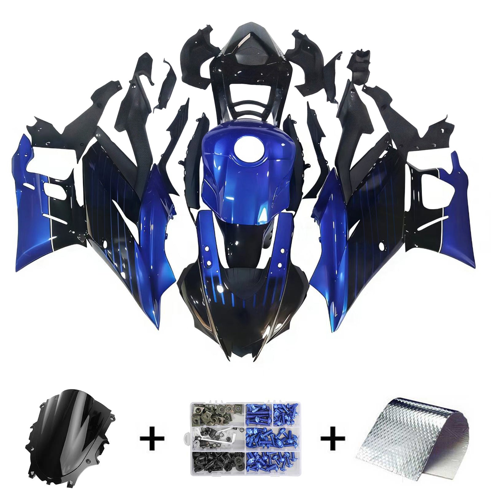 Amotopart Yamaha 2019-2021 YZF R3/YZF R25 Black&Blue Monster Style6 Fairing Kit
