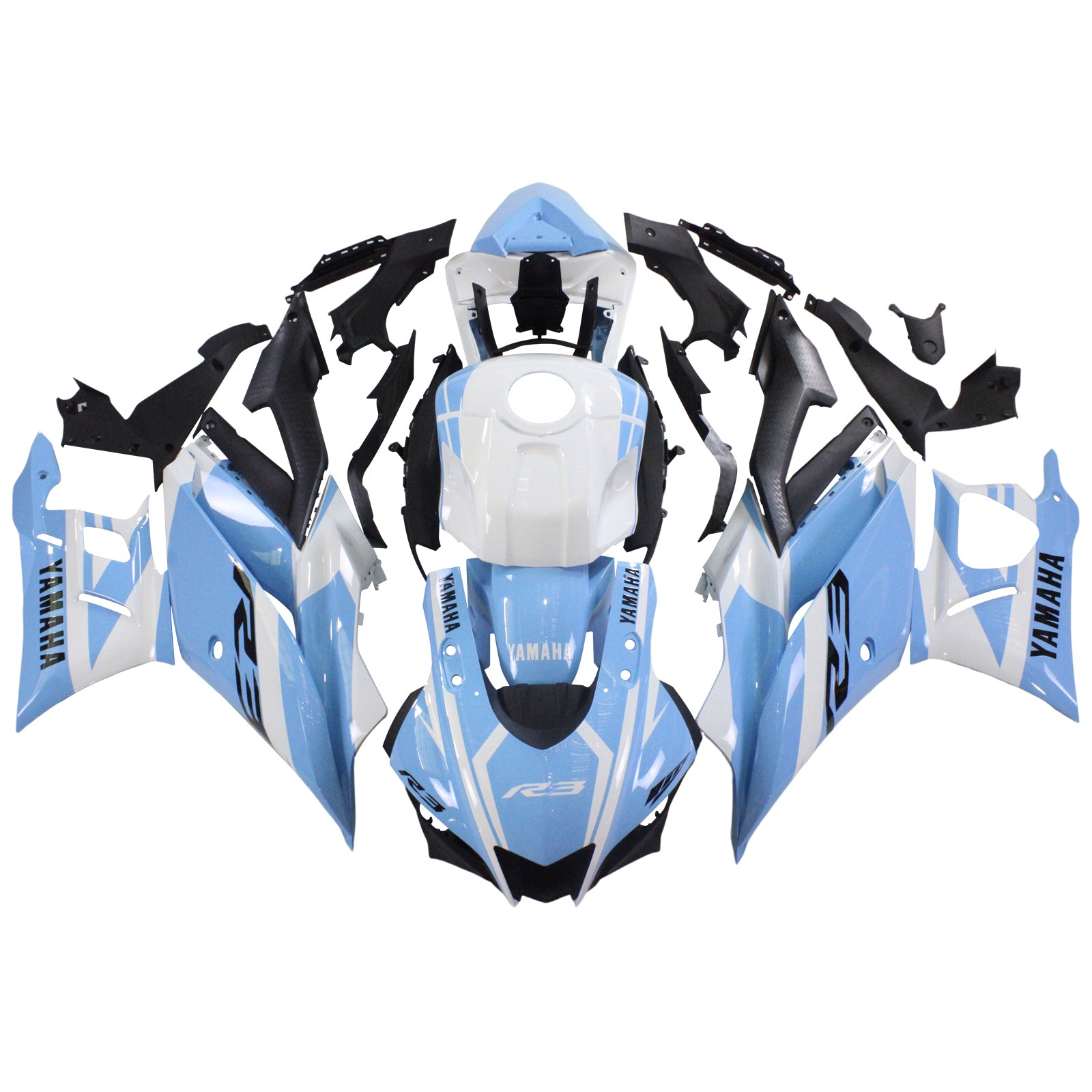 Amotopart Yamaha 2019-2021 YZF R3/YZF R25 Blue&White Style1 Fairing Kit