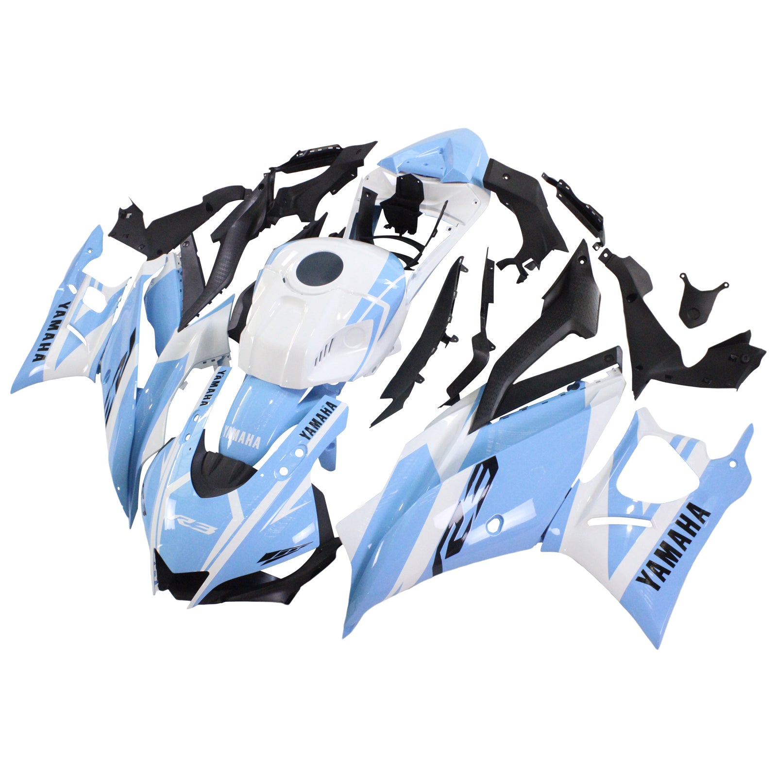 Amotopart Yamaha 2019-2021 YZF R3/YZF R25 Blue&White Style1 Fairing Kit