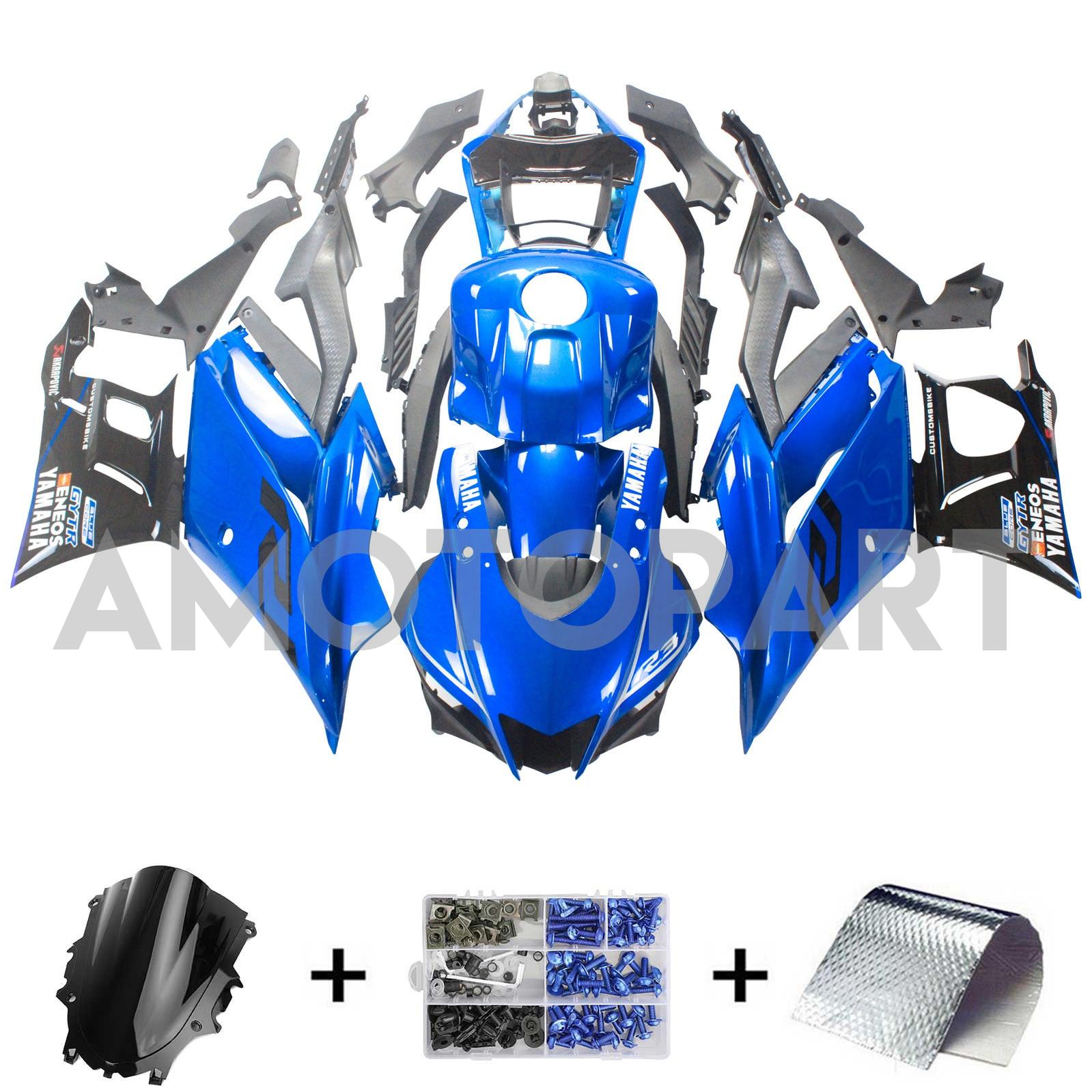 Amotopart Yamaha 2019-2021 YZF R3/YZF R25 Black & Blue Style4 Kit de carenagem