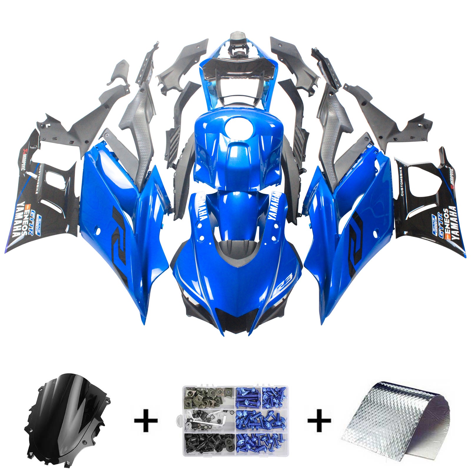 Amotopart Yamaha 2019-2021 YZF R3/YZF R25 Black&Blue Style4 Fairing Kit