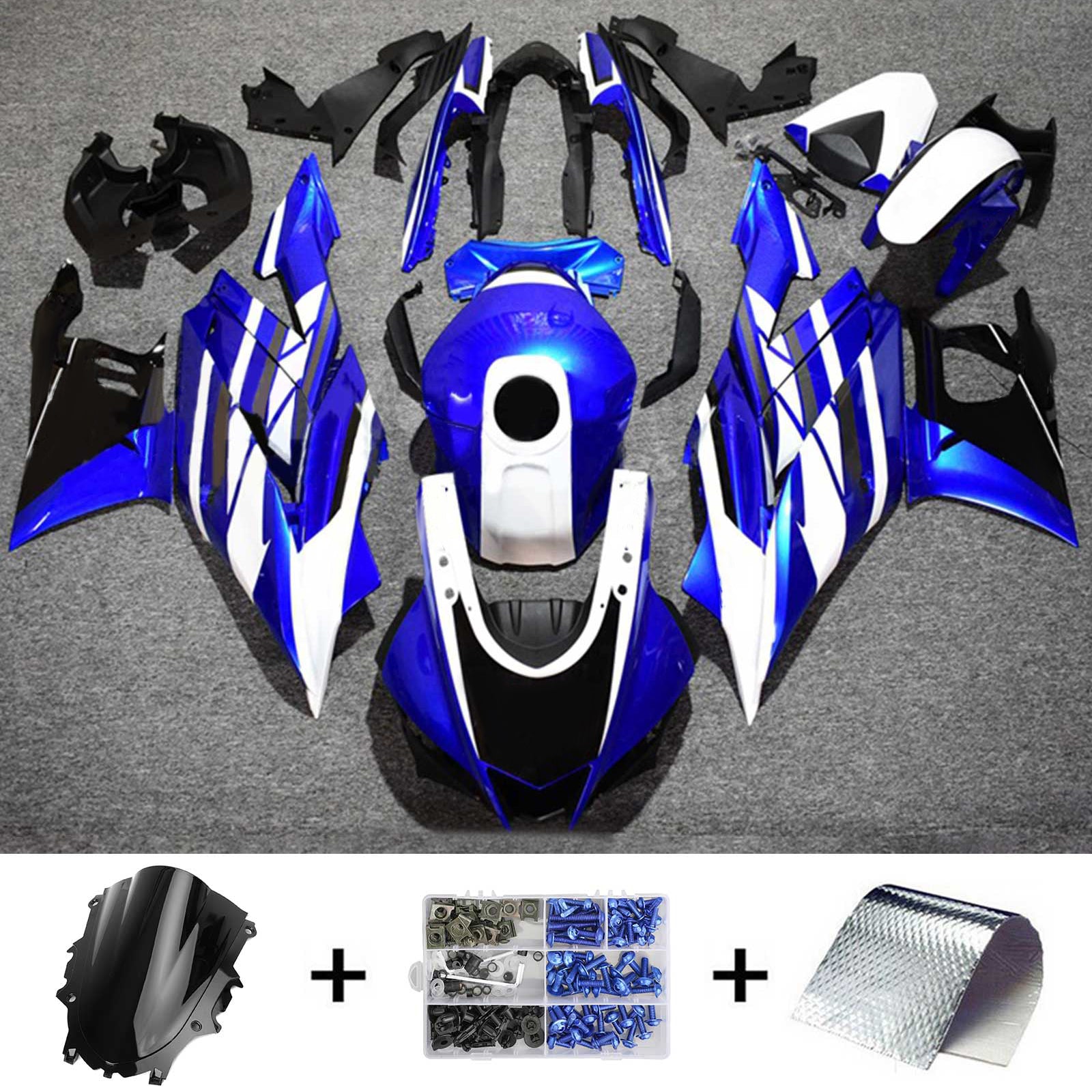 Amotopart ヤマハ 2019-2021 YZF R3/YZF R25 ブルー&ホワイト Style2 フェアリングキット