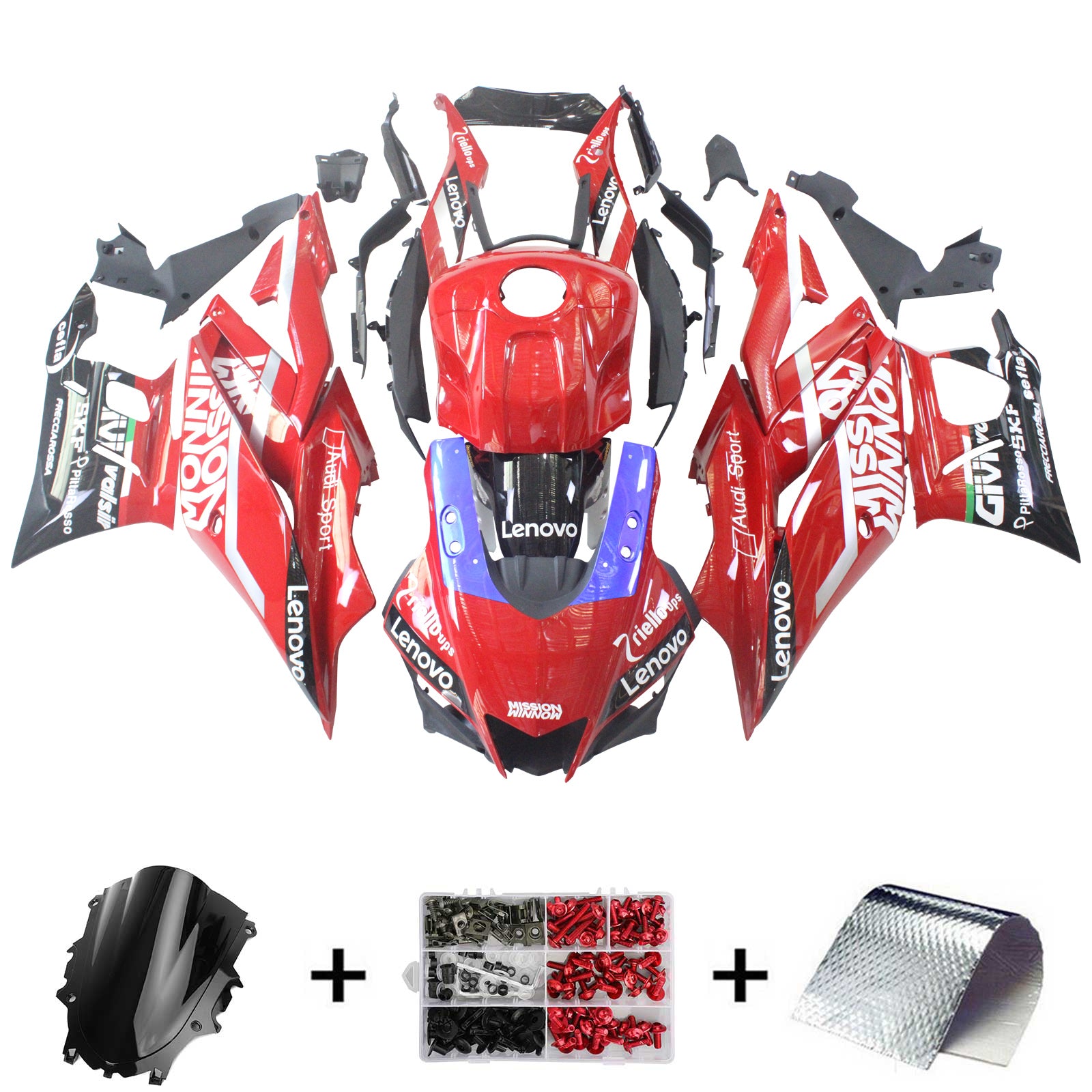 Kit de carénage Amotopart Yamaha 2019-2021 YZF R3/YZF R25 rouge et noir Style1