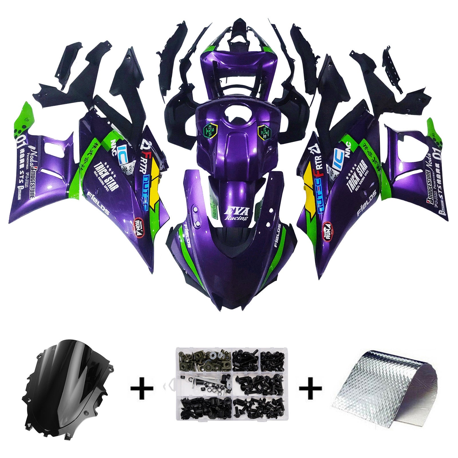 Amotopart Yamaha 2019-2021 YZF R3/YZF R25 Purple&Green Fairing Kit