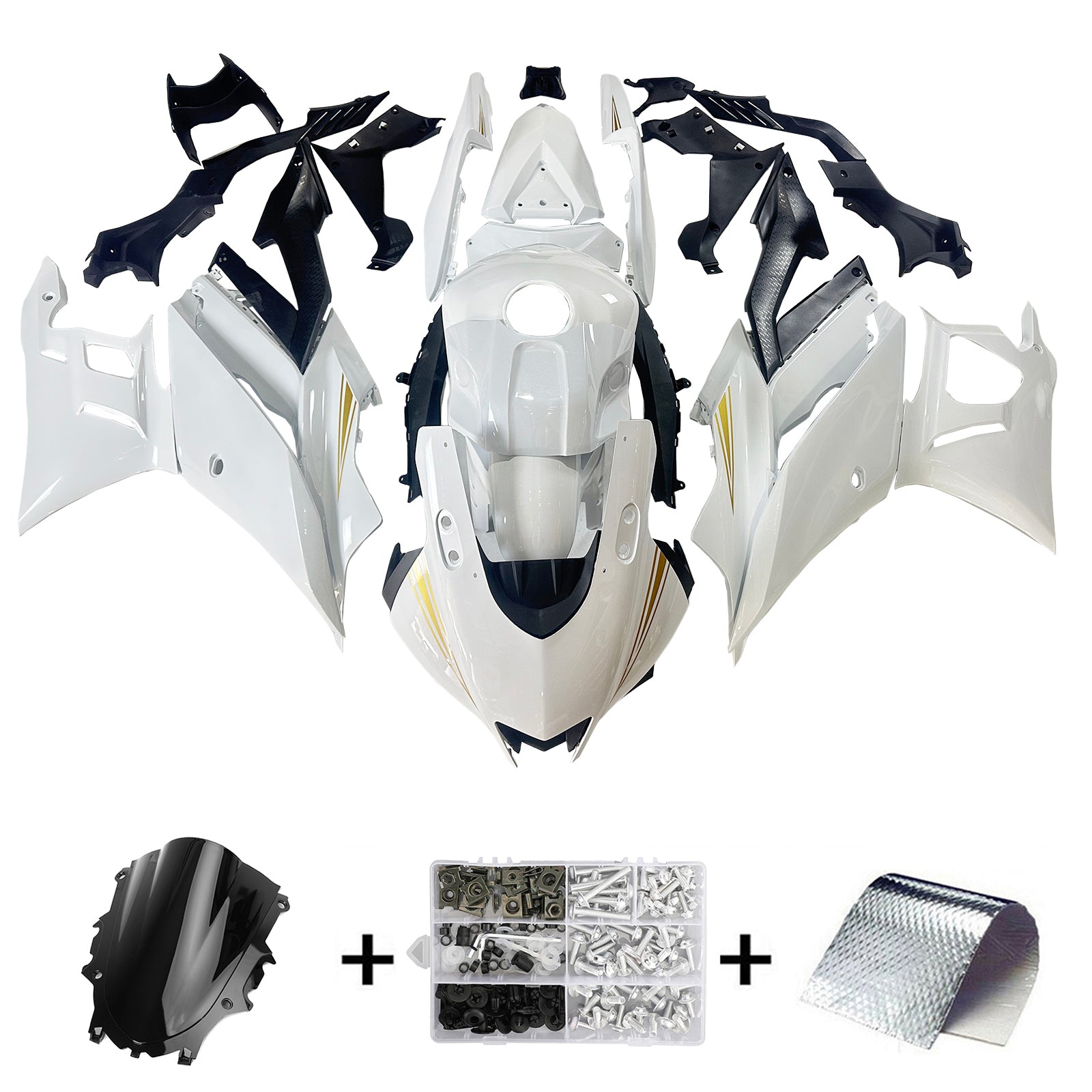 Amotopart Yamaha 2019-2021 YZF R3/YZF R25 Gloss White Fairing Kit