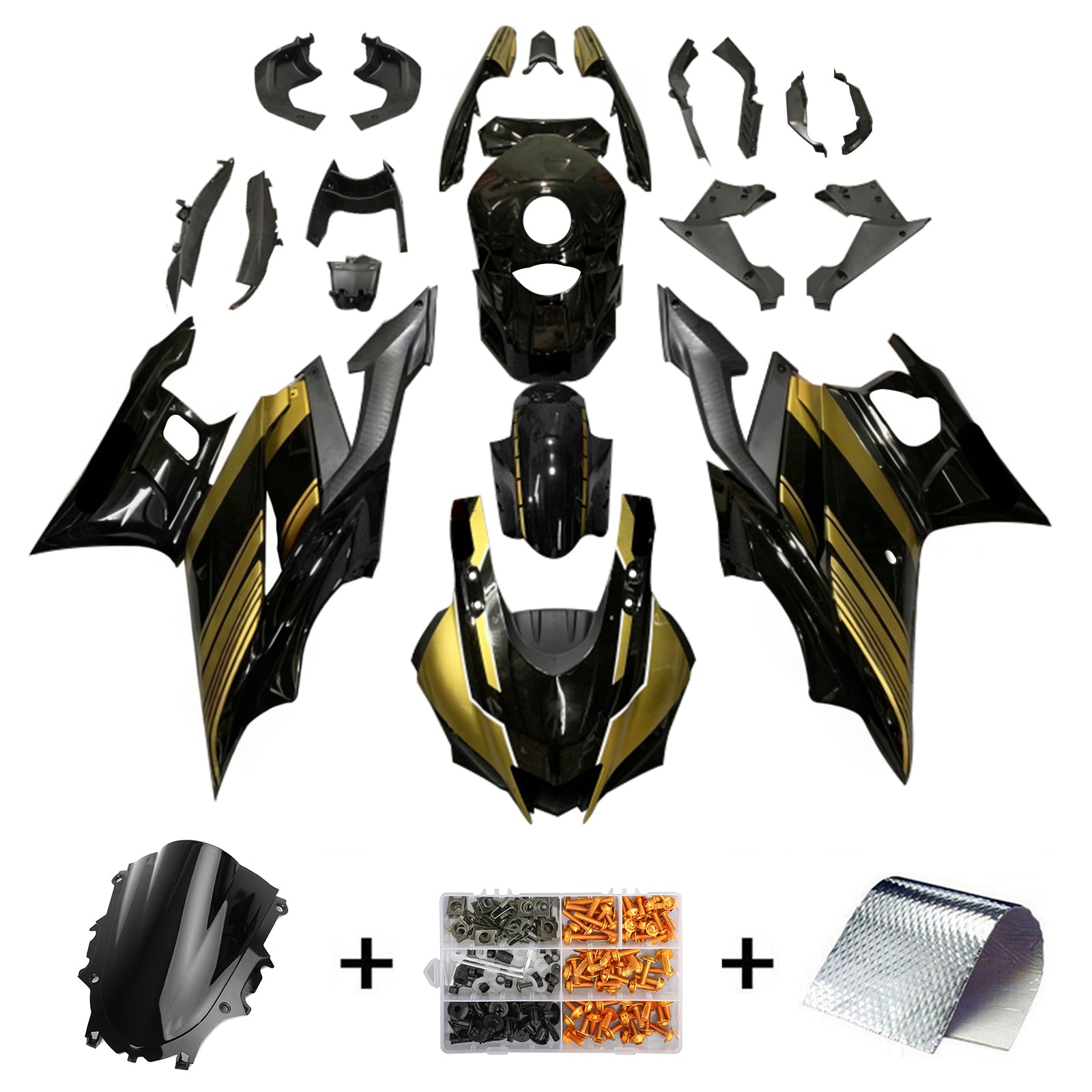 Amotopart Yamaha 2019-2021 YZF R3/YZF R25 Gold & Black Fairing Kit