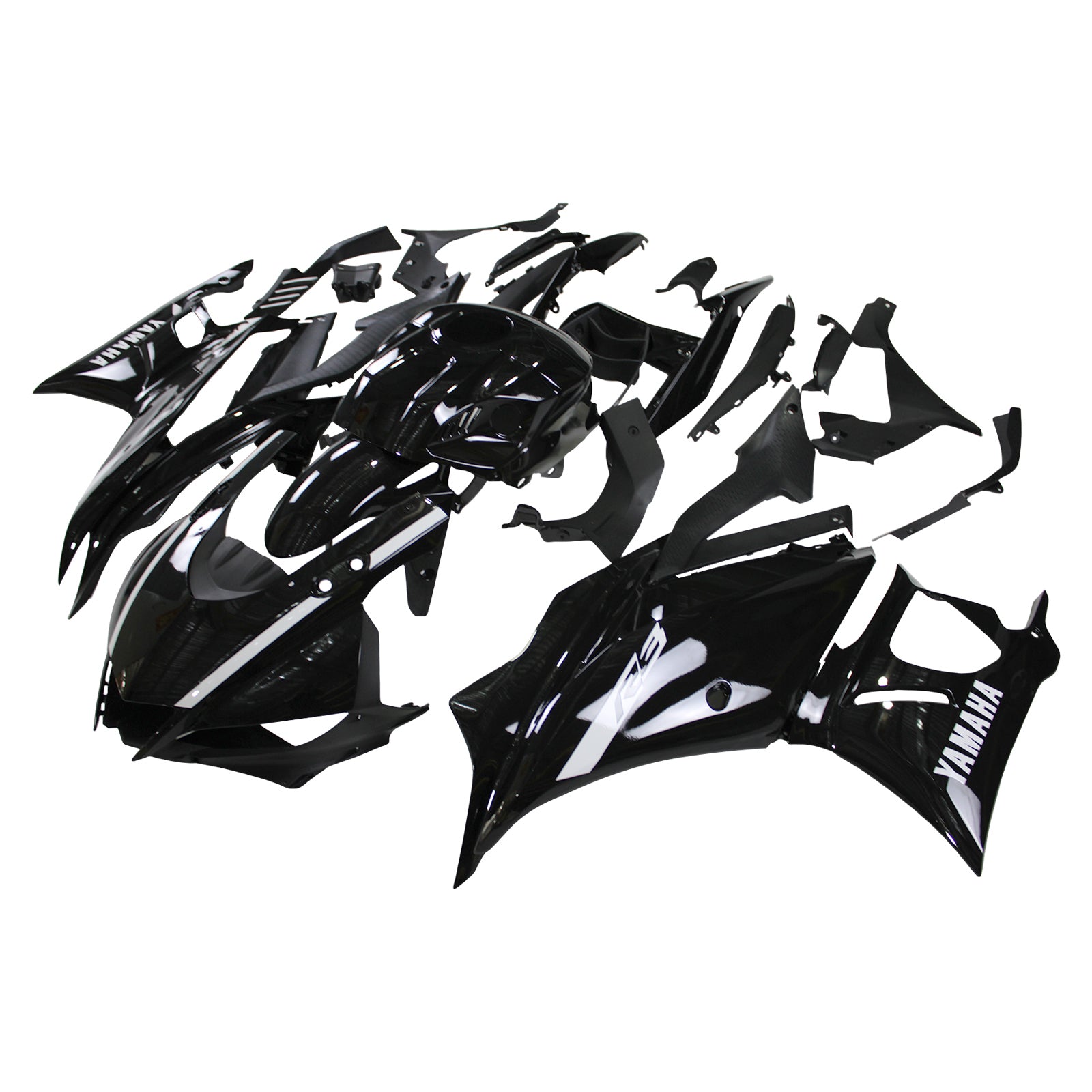 Amotopart 2022-2024 Yamaha YZF-R3 R25 Black with White Accents Fairing Kit