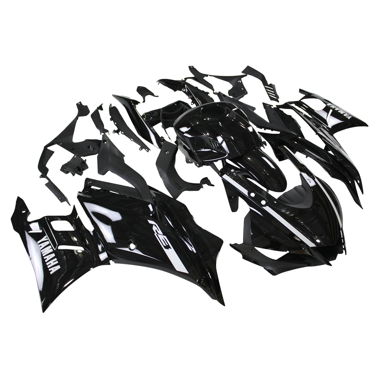 Amotopart 2022-2024 Yamaha YZF-R3 R25 Schwarz mit weißen Akzenten Verkleidungssatz