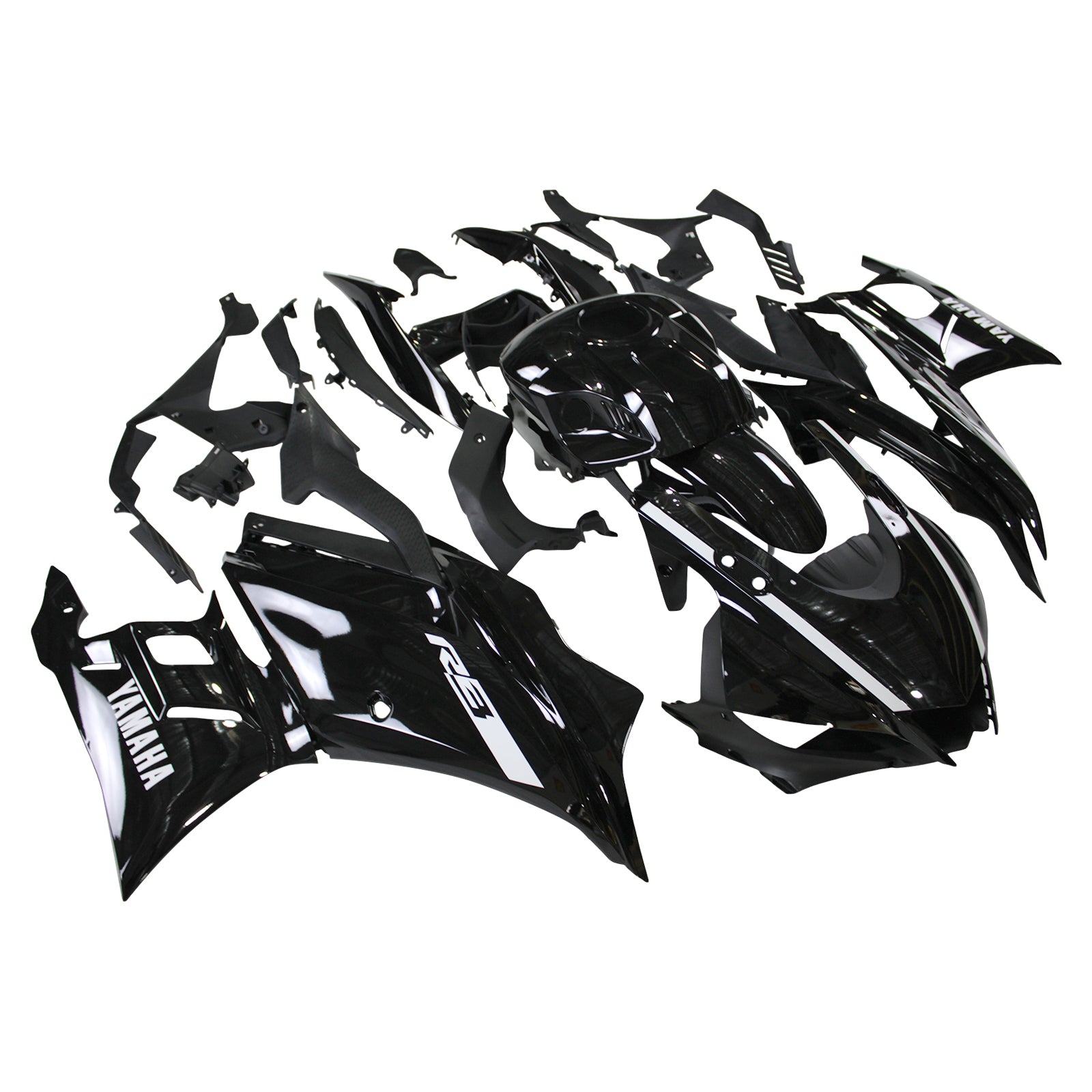 Amotopart 2022-2024 Yamaha YZF-R3 R25 Black with White Accents Fairing Kit