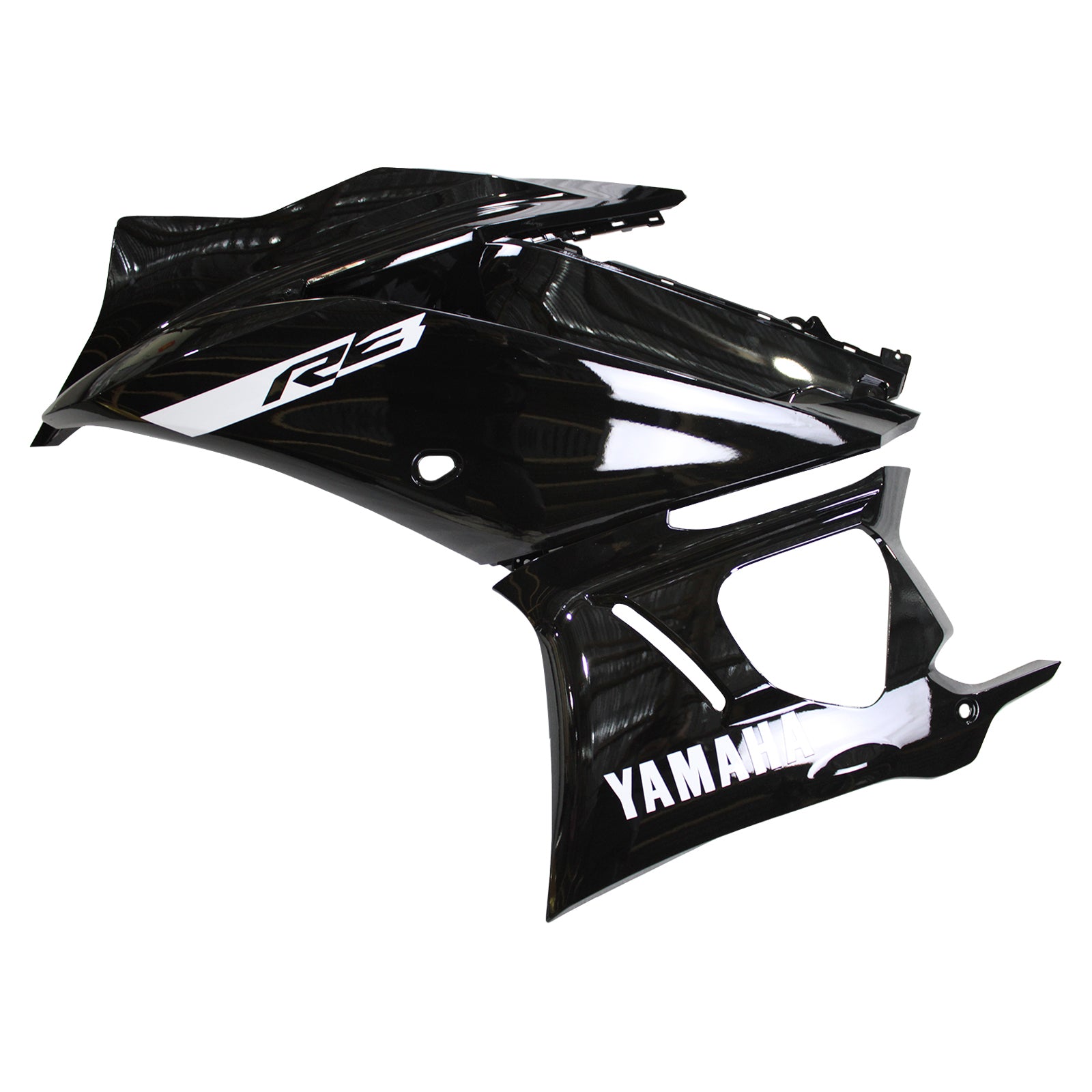 Amotopart 2022-2024 Yamaha YZF-R3 R25 Black with White Accents Fairing Kit