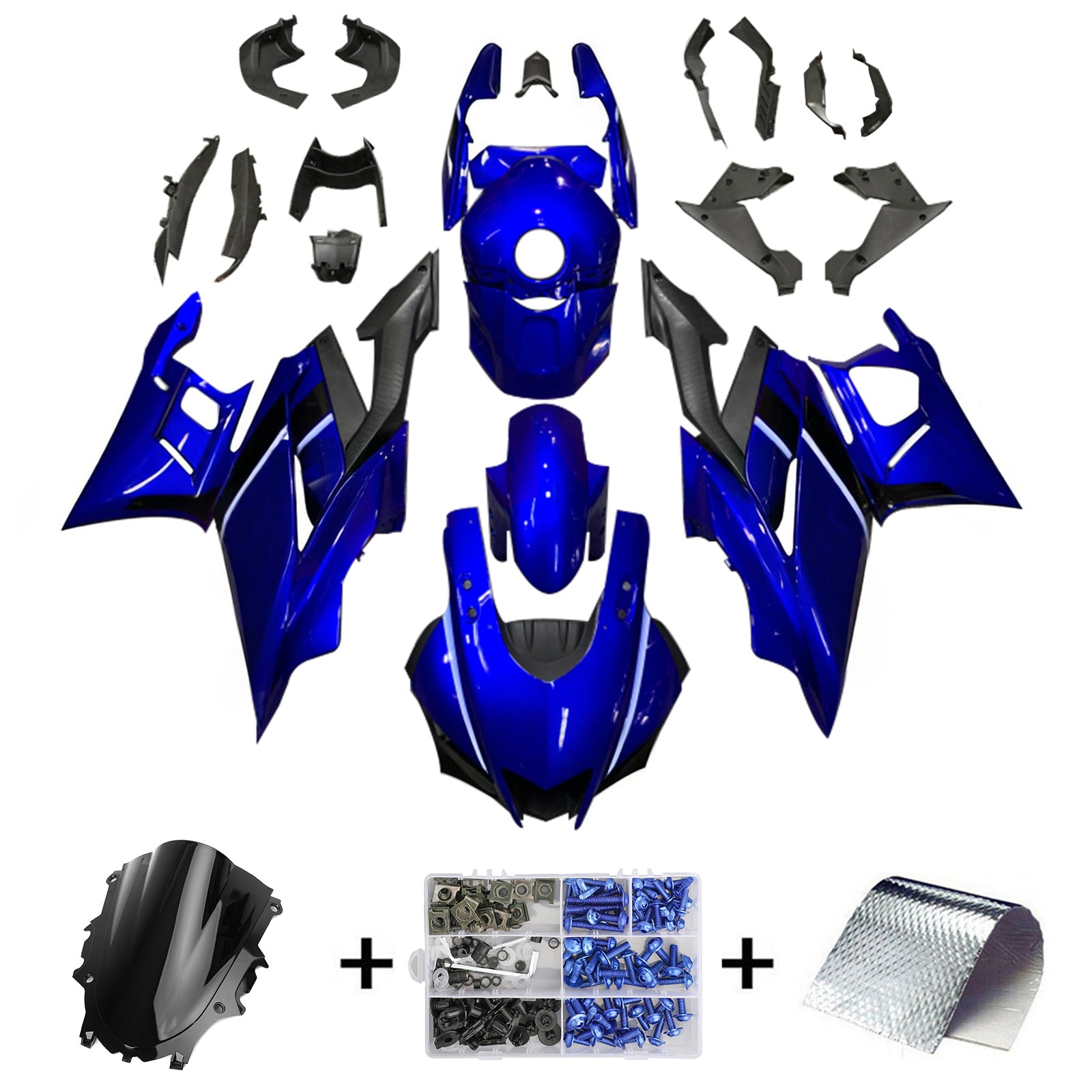 Amotopart Yamaha 2019-2021 YZF R3/YZF R25 Blue with Logo Fairing Kit