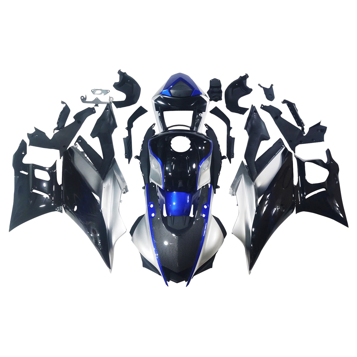 Amotopart Yamaha 2019-2021 YZF R3/YZF R25 Kit carena in fibra di carbonio blu e argento