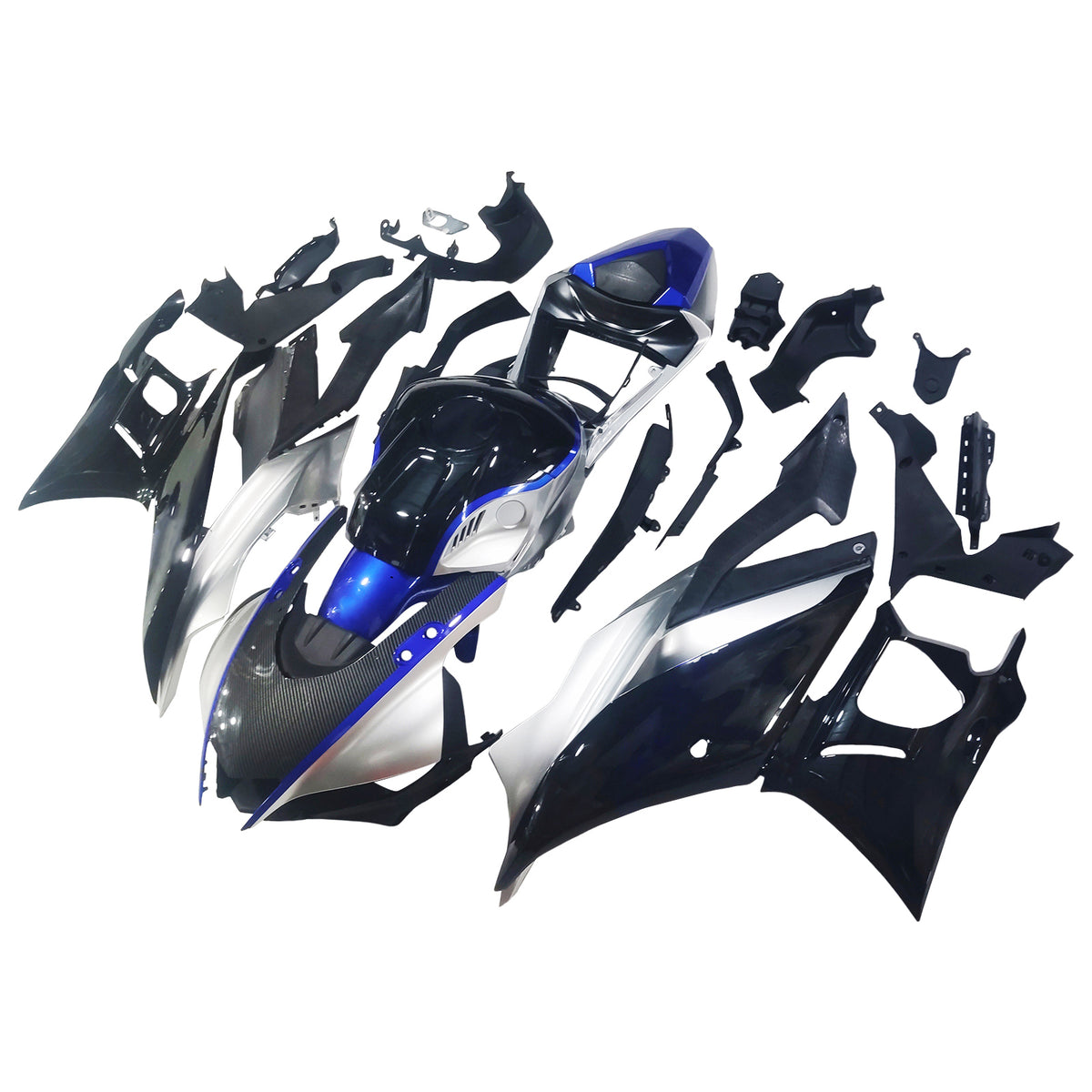 Amotopart ヤマハ 2019-2021 YZF R3/YZF R25 ブルー&Sシルバーカーボンファイバーフェアリングキット