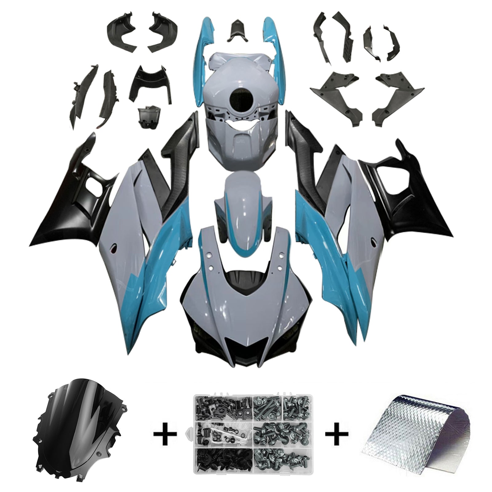 Amotopart Yamaha 2019-2021 YZF R3/YZF R25 Matte Blue&Grey Petronas Fairing Kit