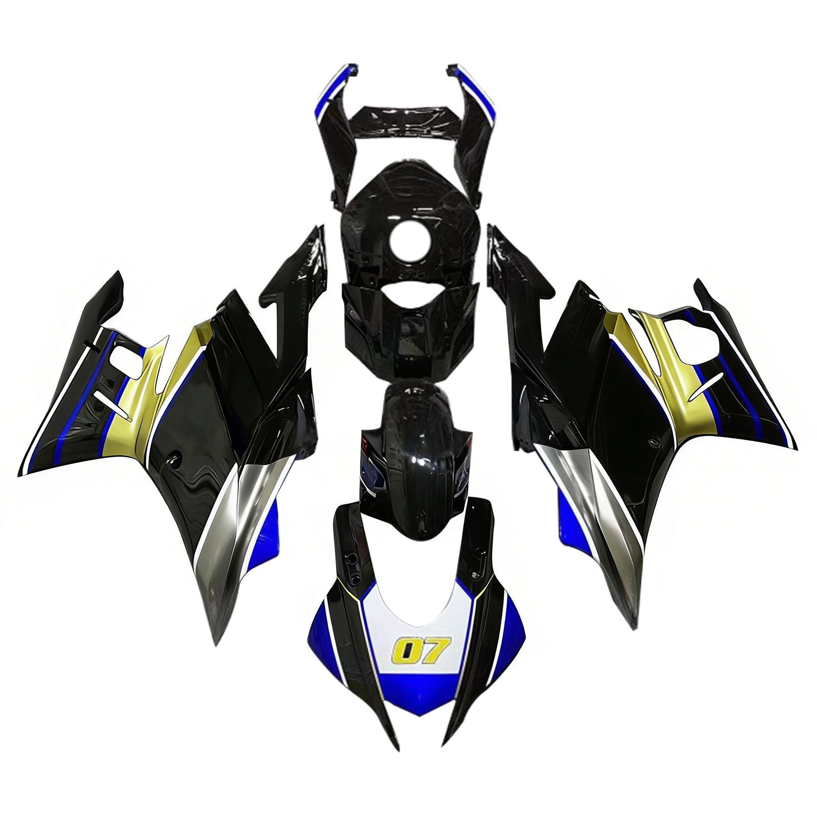 Amotopart Yamaha 2019-2021 YZF R3/YZF R25 Black with Gold Logo Fairing Kit