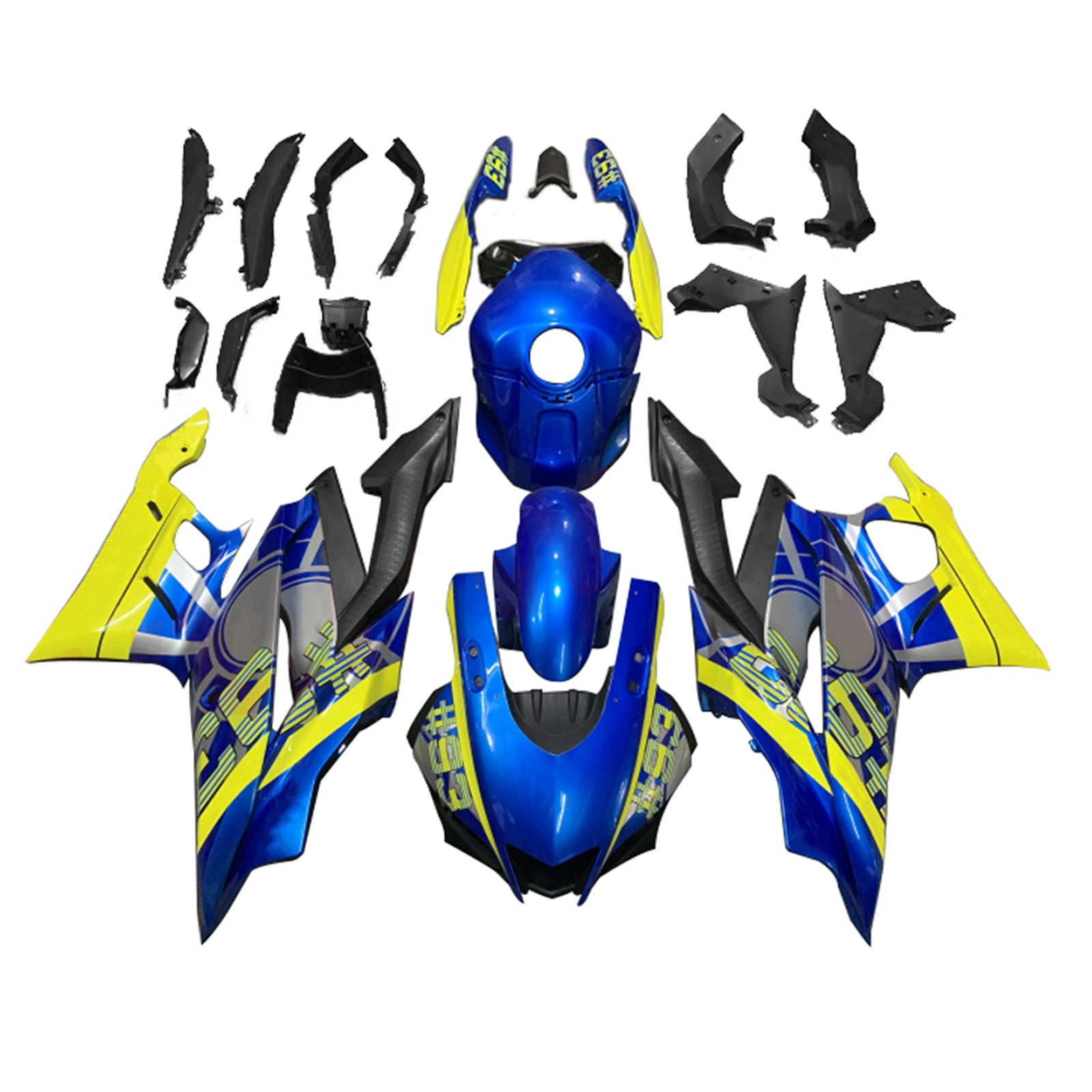 Amotopart Yamaha 2019-2021 YZF R3/YZF R25 Kit carena blu e giallo