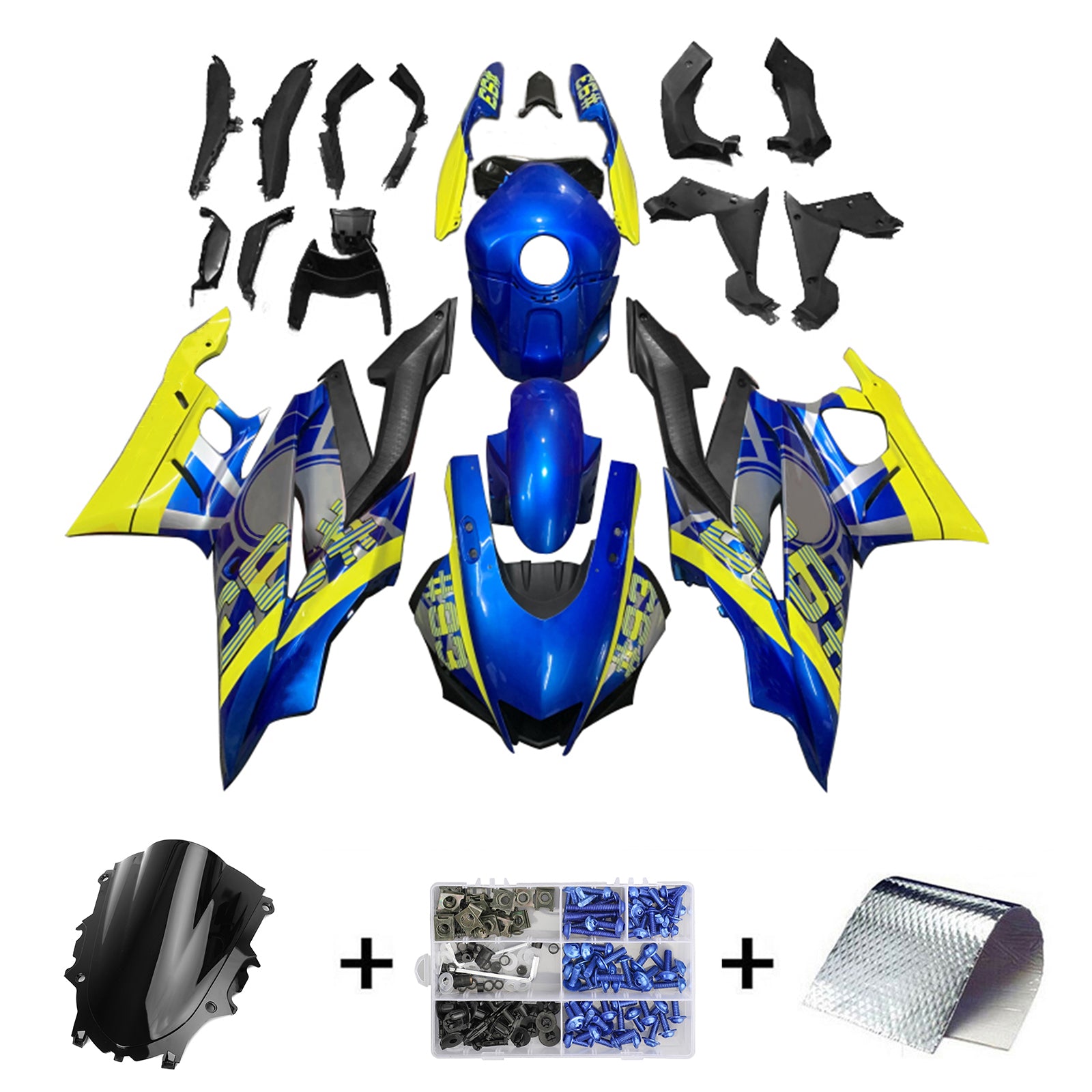 Amotopart Yamaha 2019-2021 YZF R3/YZF R25 Kit carena blu e giallo