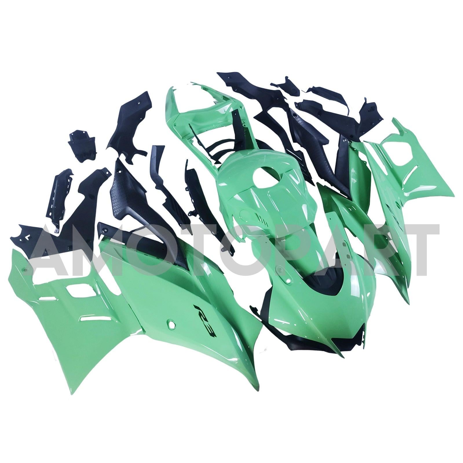 AMOTOPT 2019-2021 YAMAHA YZF-R3 R25 BLACK LIGHT GREEN Fairing Kit