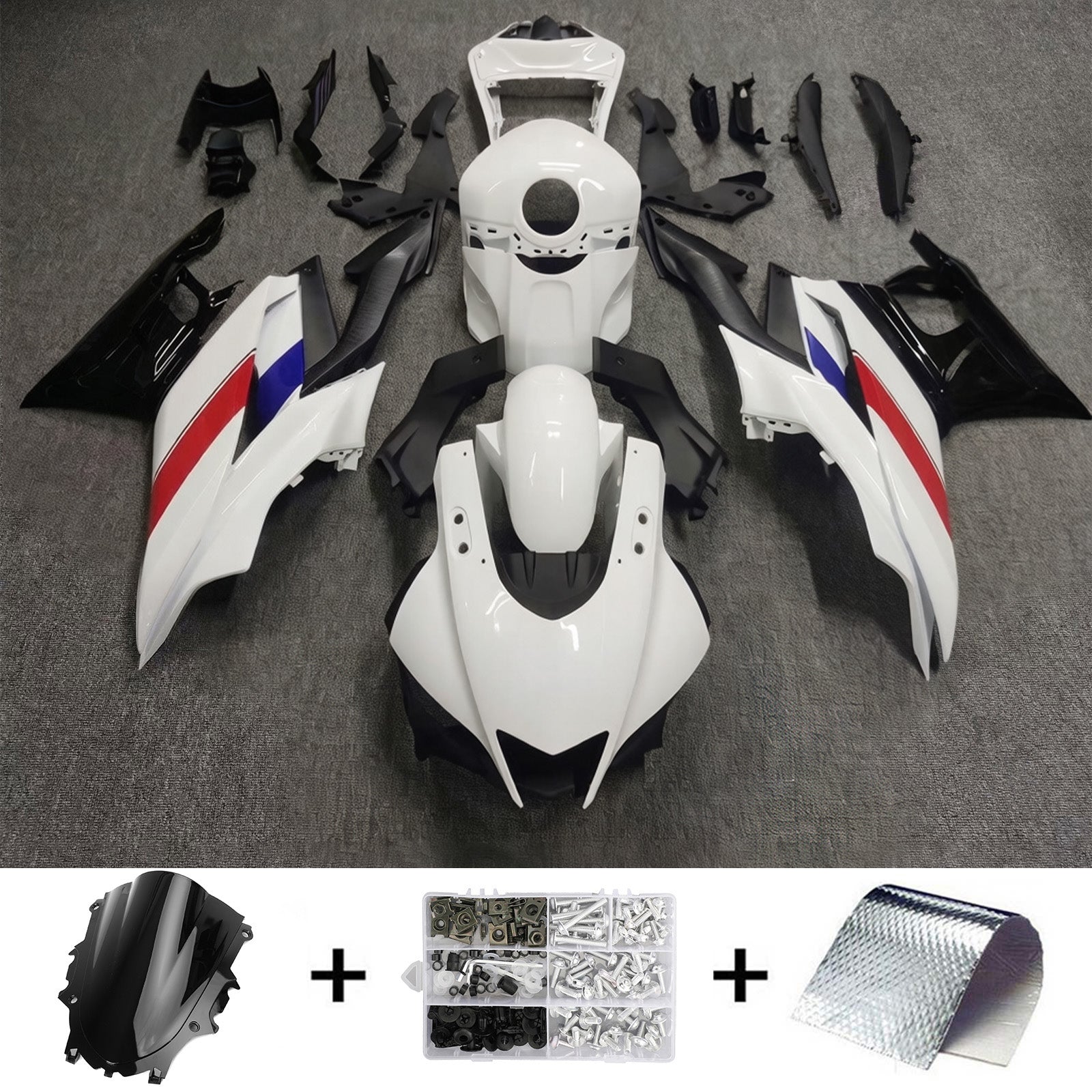 Amotopart 2019-2021 Yamaha YZF-R3 R25 White Black Fairing Kit