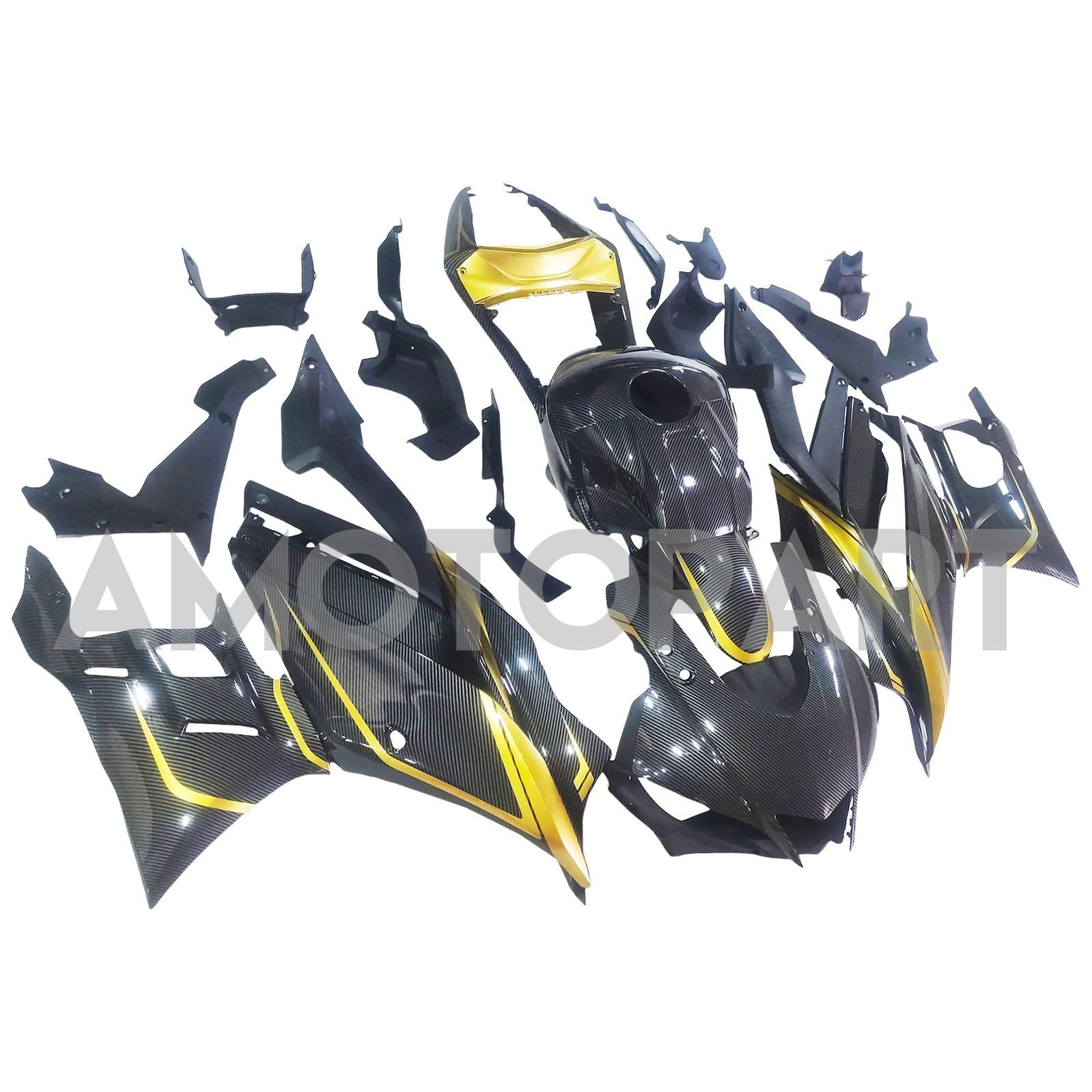 Amotopart 2019-2021 Yamaha YZF-R3 R25 Carbon Fiber Black Glod Fairing Kit