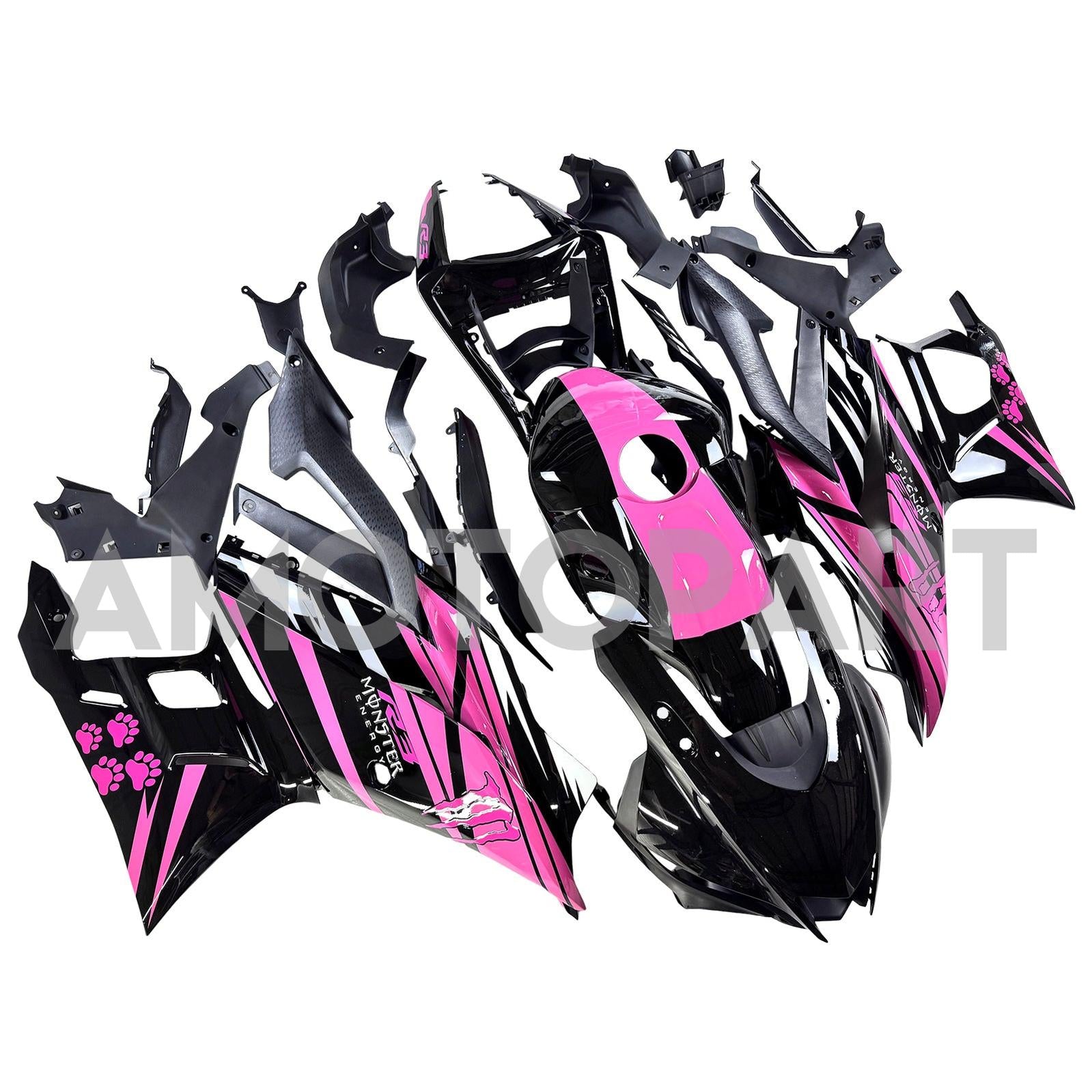 Amotopart 2019-2021 Yamaha YZF-R3 R25 Black Pink Fairing Kit