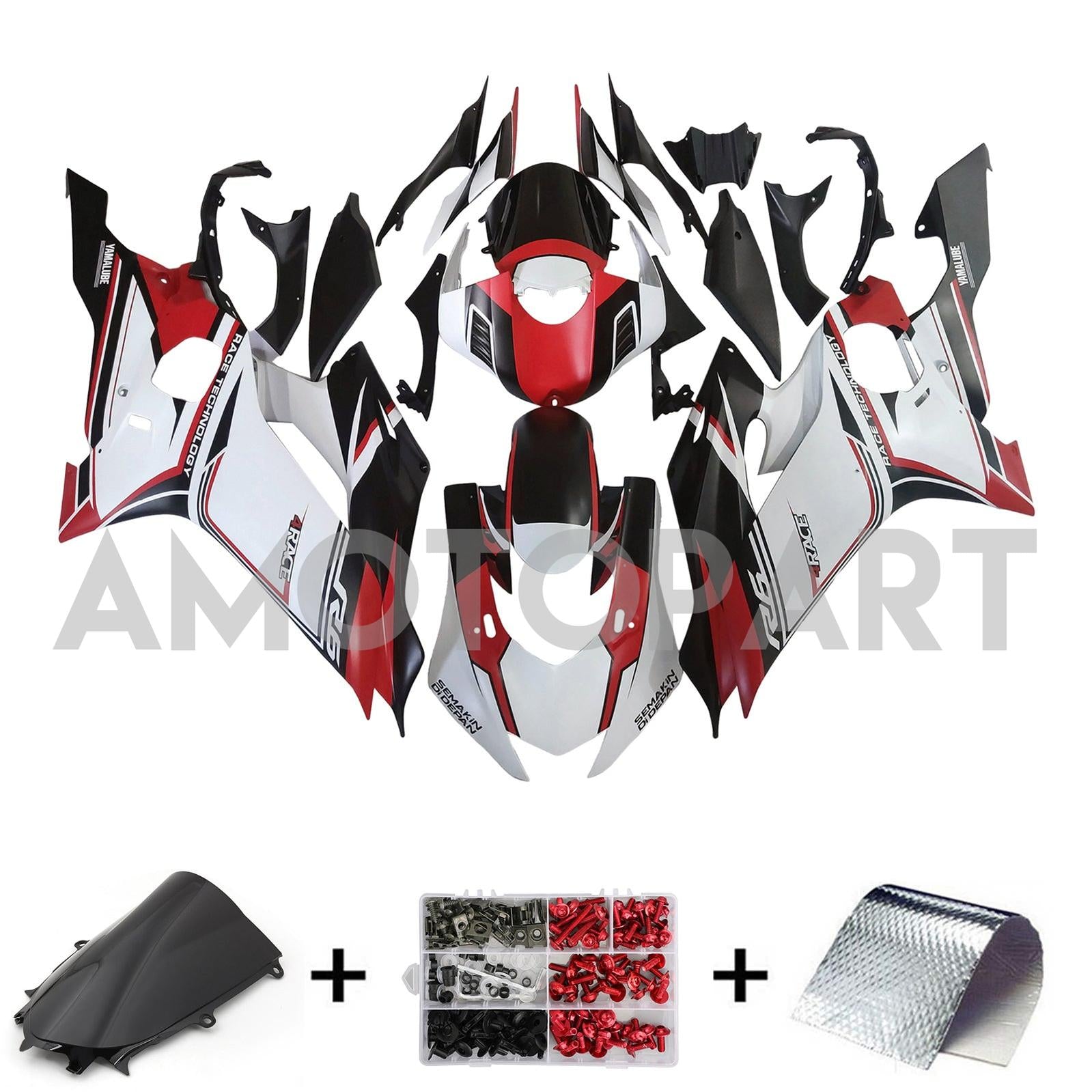 Amotopart Yamaha YZF-R6 2017-2023 Rot&Weißes Style3-Verkleidungskit