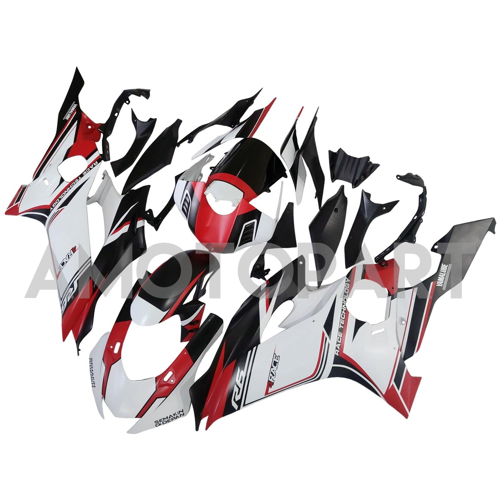 Kit de carenado Amotopart Yamaha YZF-R6 2017-2023 rojo y blanco Style3