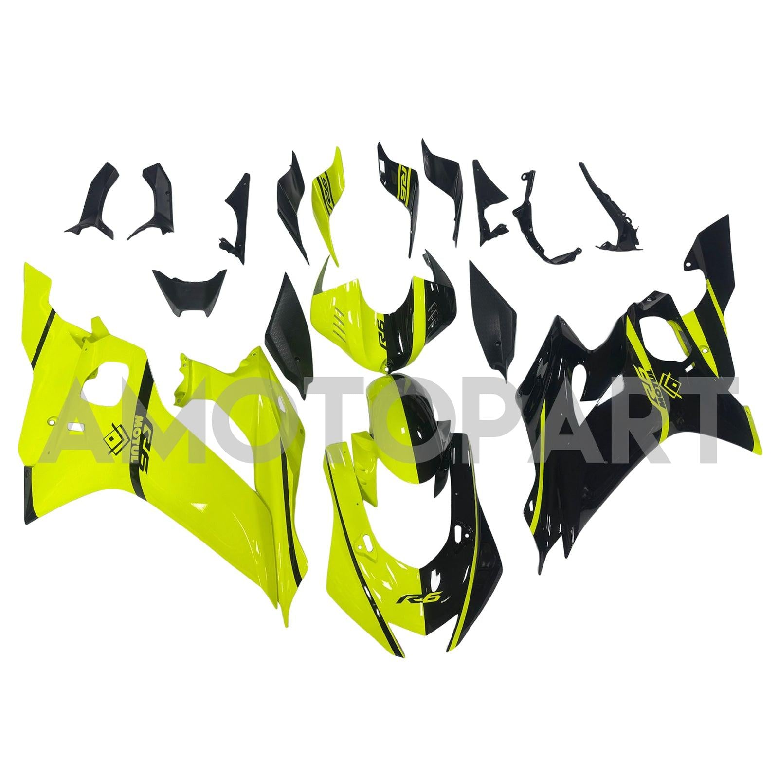 Kit carena Amotopart Yamaha YZF-R6 2017-2023 nero e giallo neon