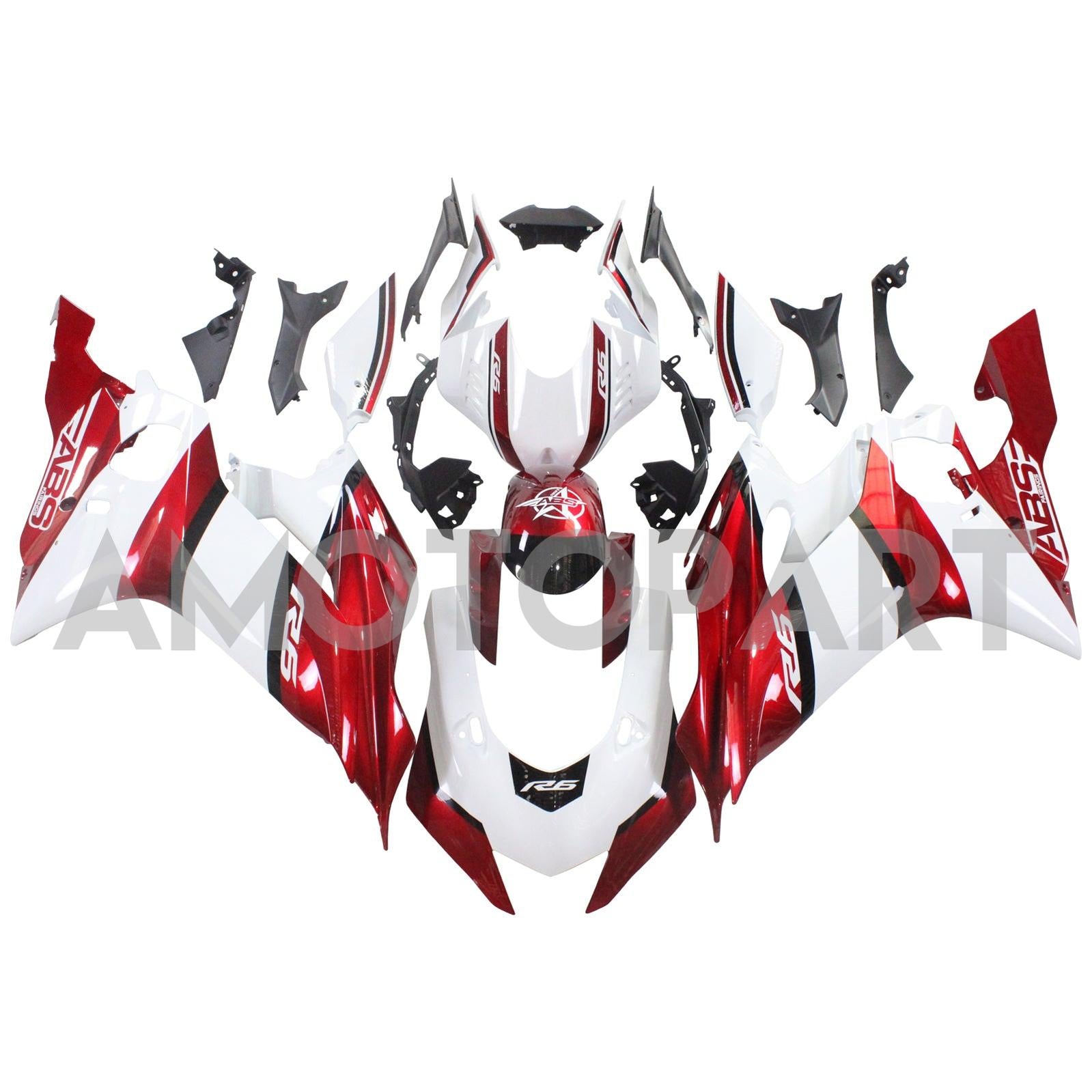 Amotopart Yamaha YZF-R6 2017-2023 Rot&Weißes Style1-Verkleidungskit