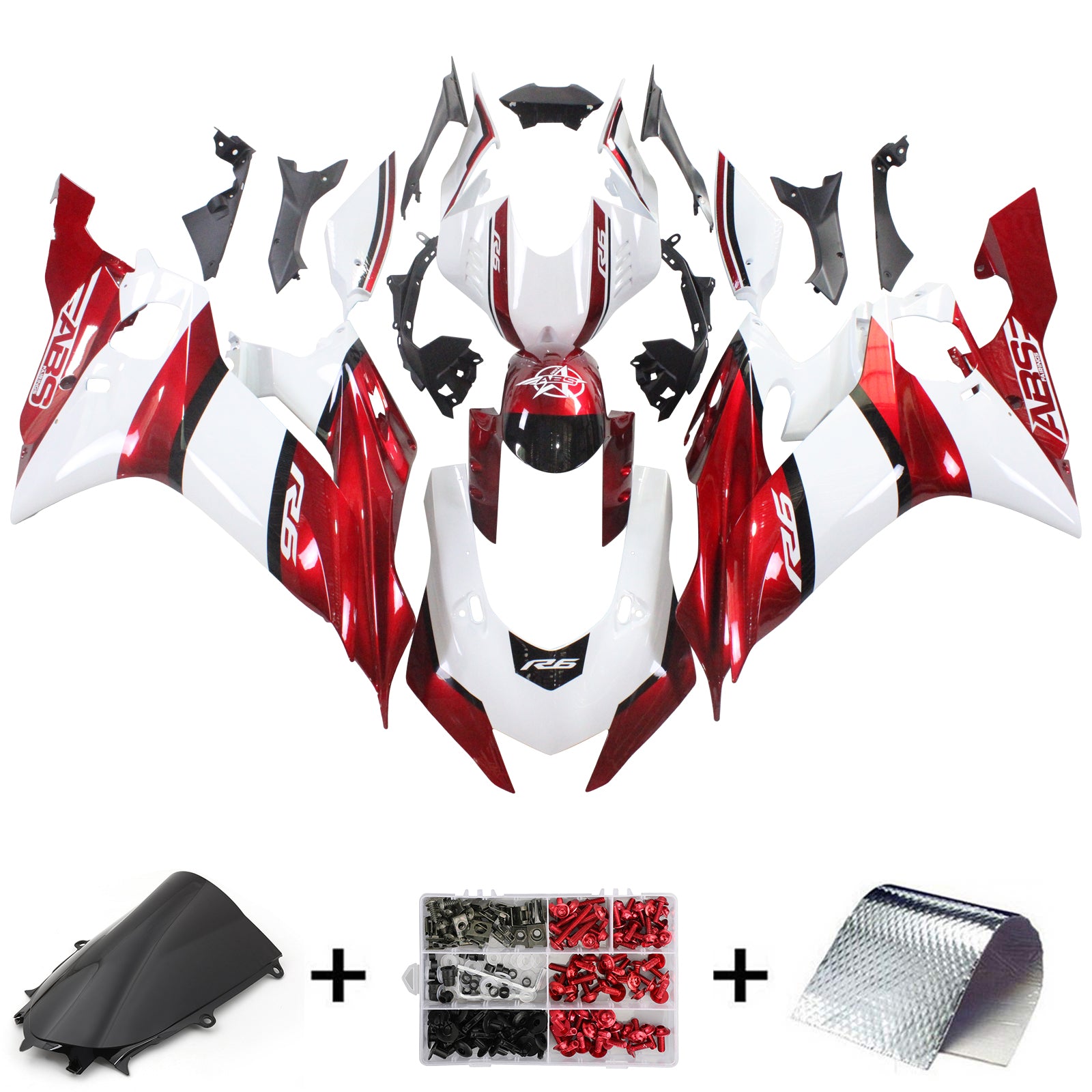 Kit de carenado Amotopart Yamaha YZF-R6 2017-2023 rojo y blanco Style1