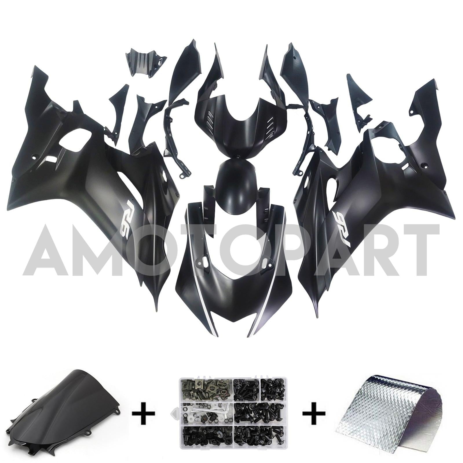 Amotopart Yamaha YZF-R6 2017-2023 Satin Schwarzverkleidungskit