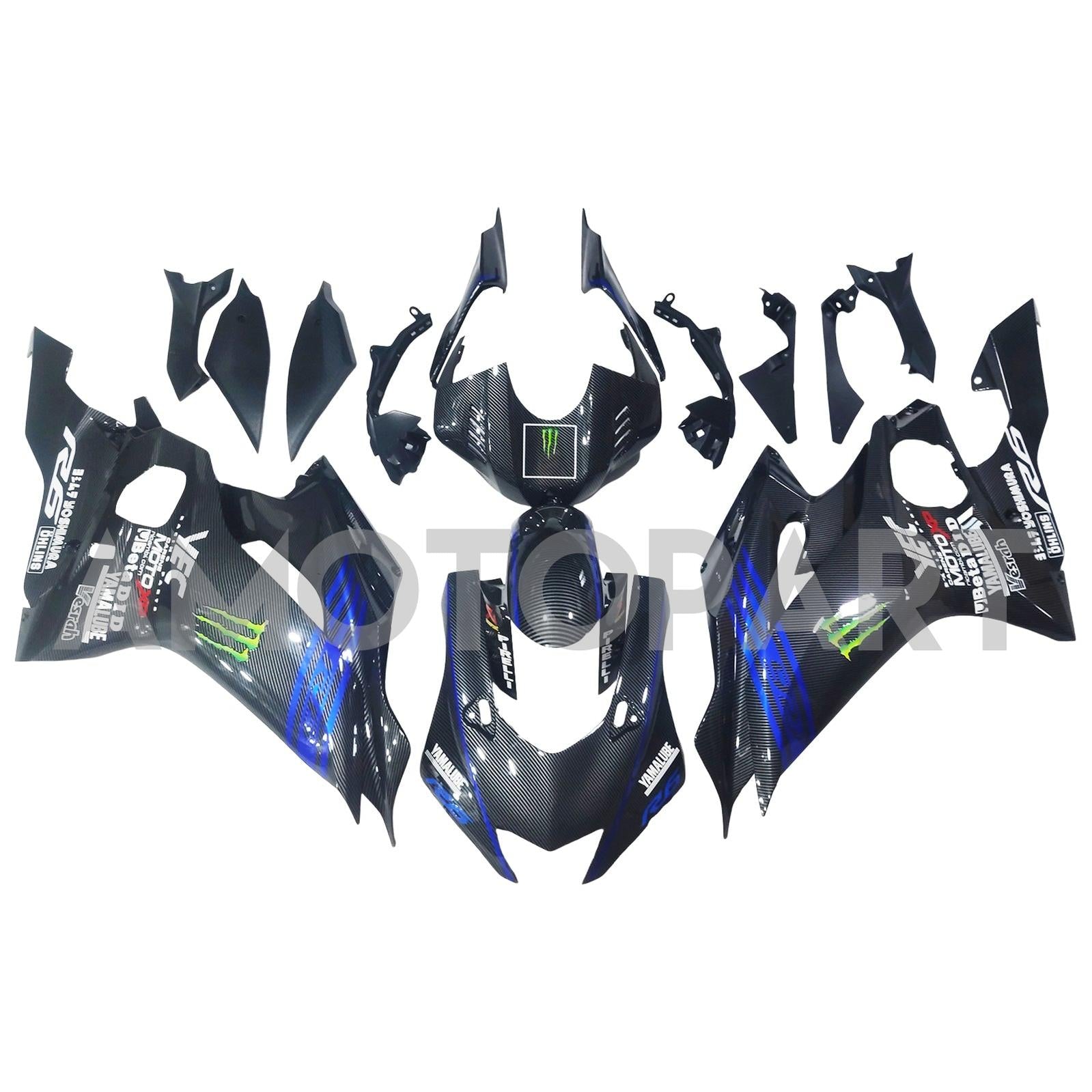 Amotopart 2017-2023 Yamaha YZF R6 Carbonfaser Schwarzblau-Verkleidung Kit