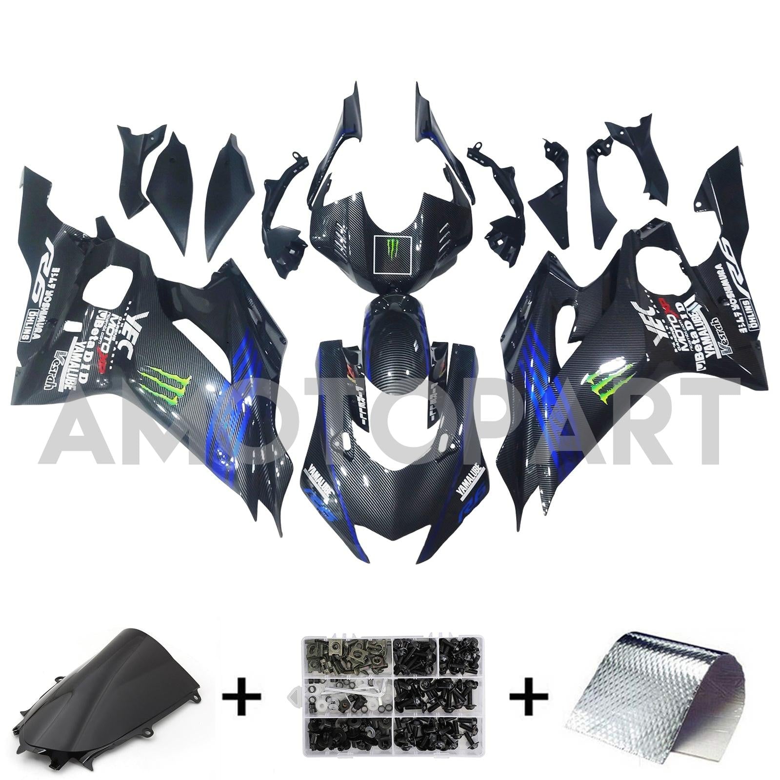 Amotopart 2017-2023 Yamaha YZF R6 Carbonfaser Schwarzblau-Verkleidung Kit
