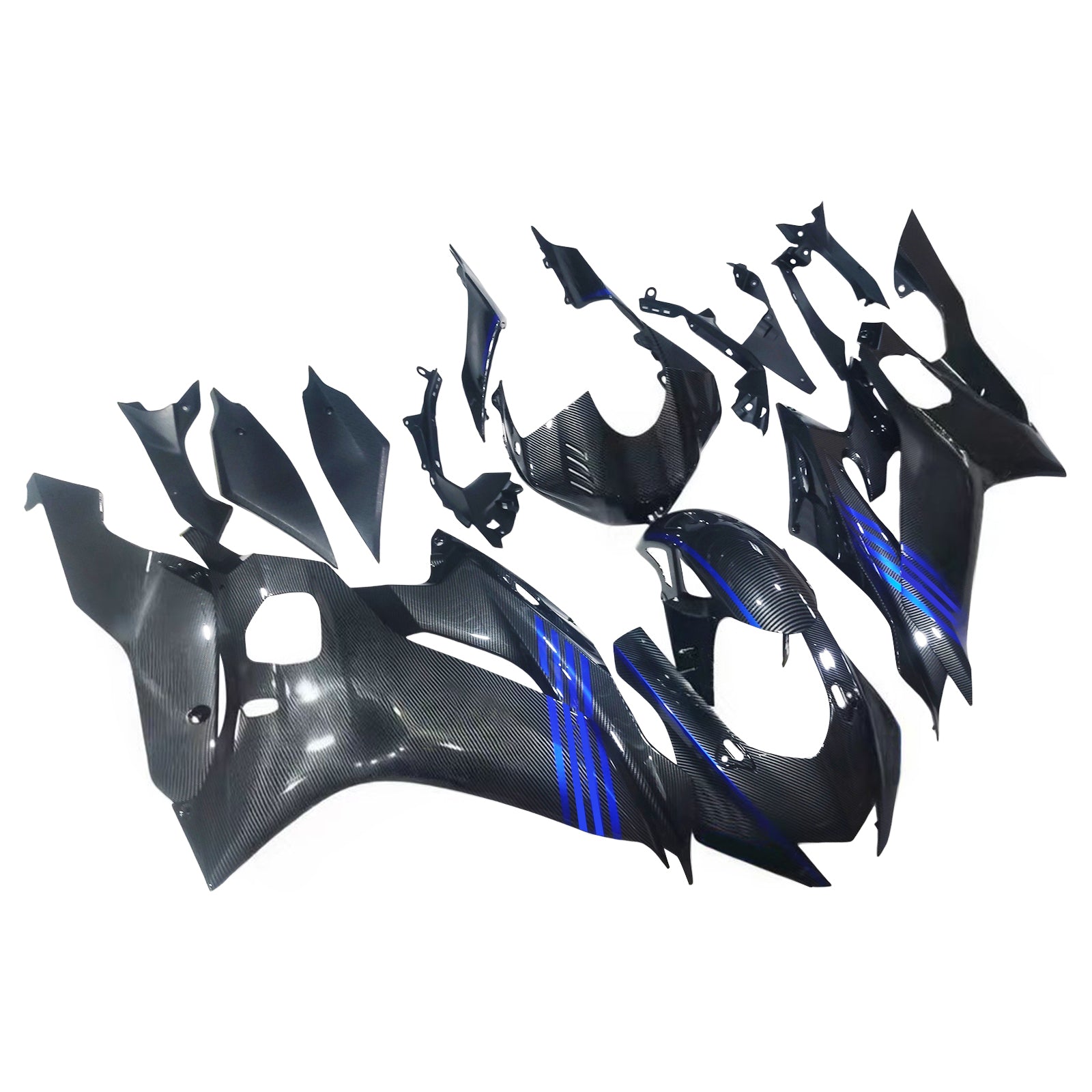 Amotopart 2017–2023 Yamaha YZF R6 Verkleidungsset aus Kohlefaser, Schwarz und Blau