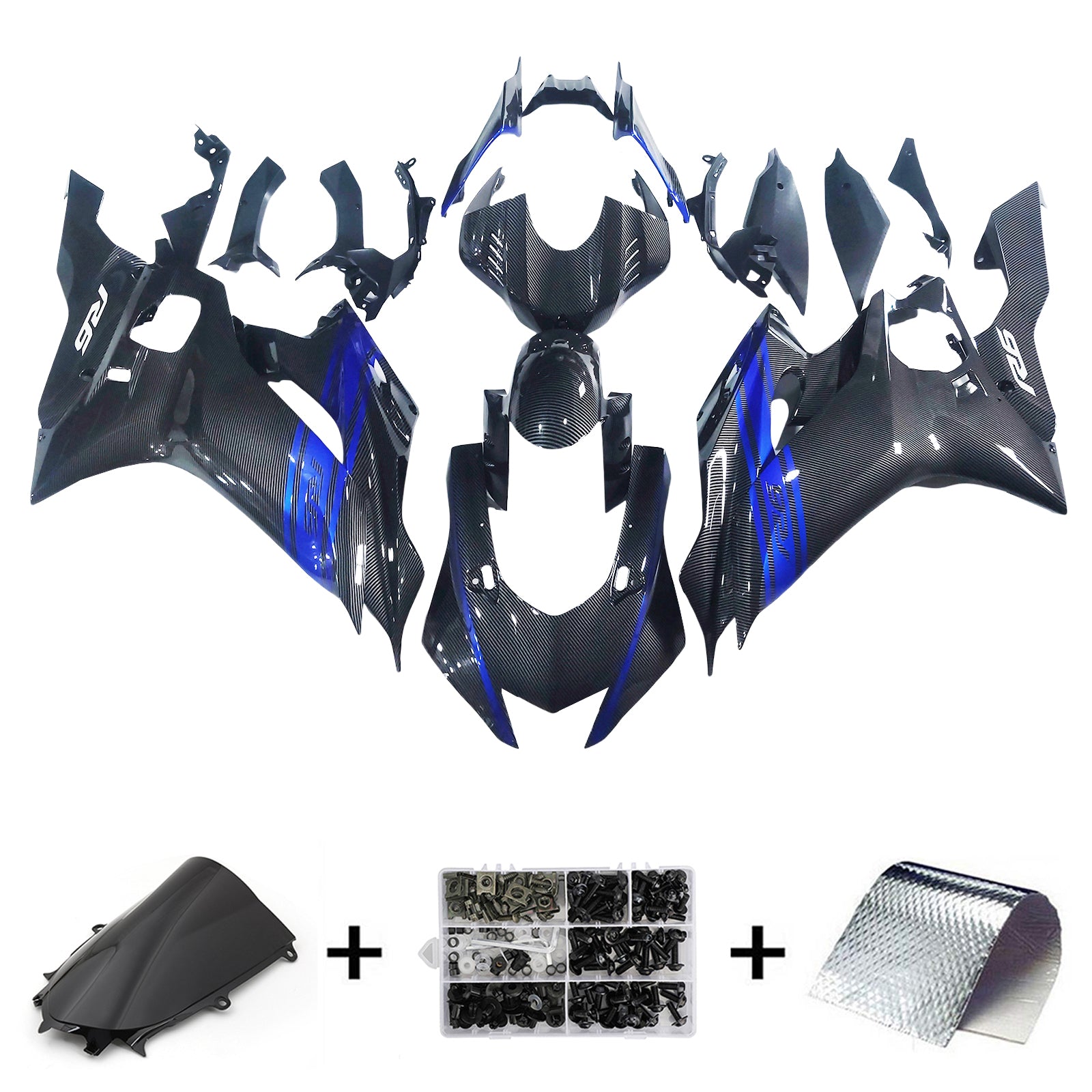 Amotopart 2017-2023 Yamaha YZF R6 Carbon Fiber Blue Black Fairing Kit