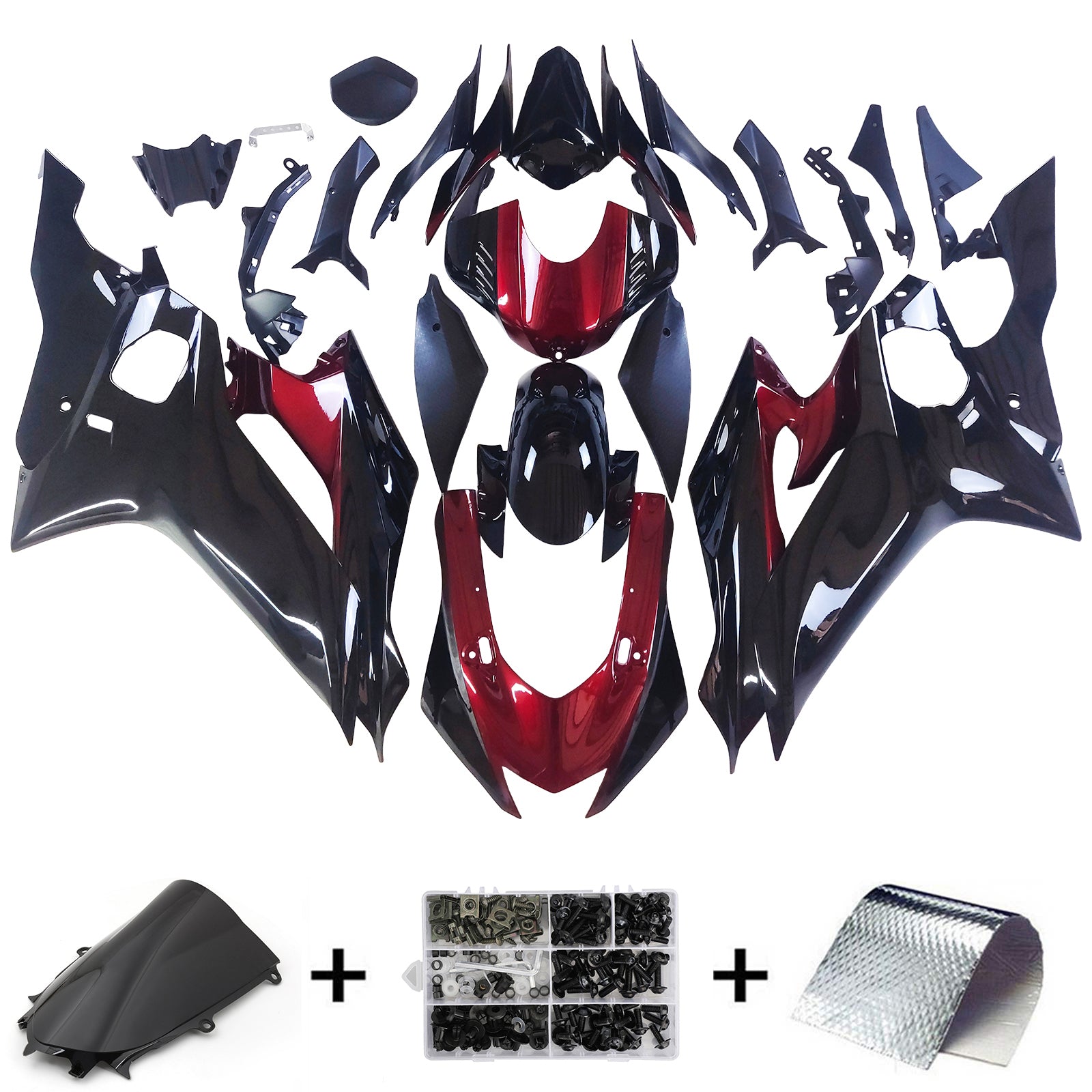 Amotopart 2017-2023 Yamaha YZF R6 Kit de carénage noir rouge foncé