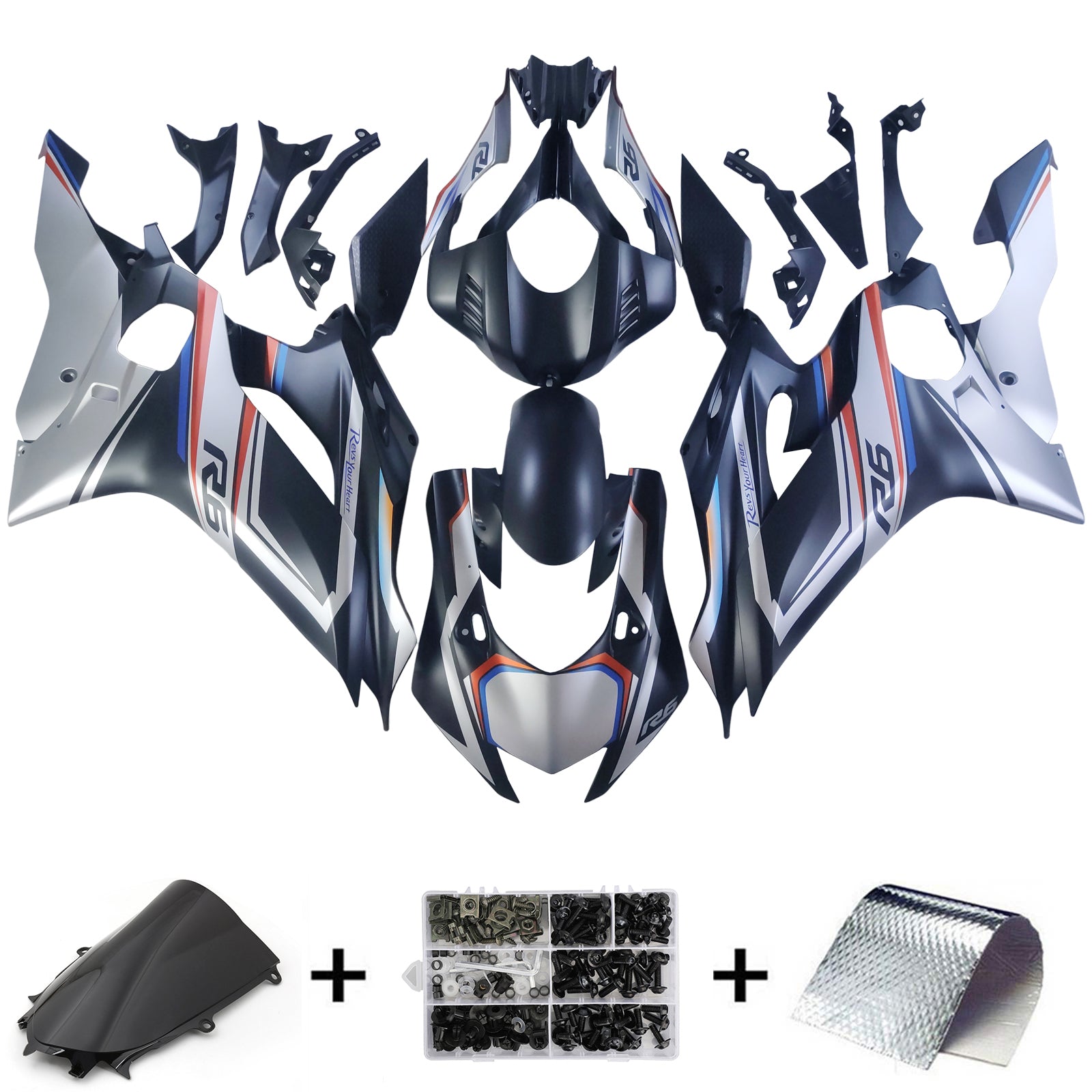 Amotopart 2017-2023 Yamaha YZF R6 Grey Black Blue Orange Fairing Kit