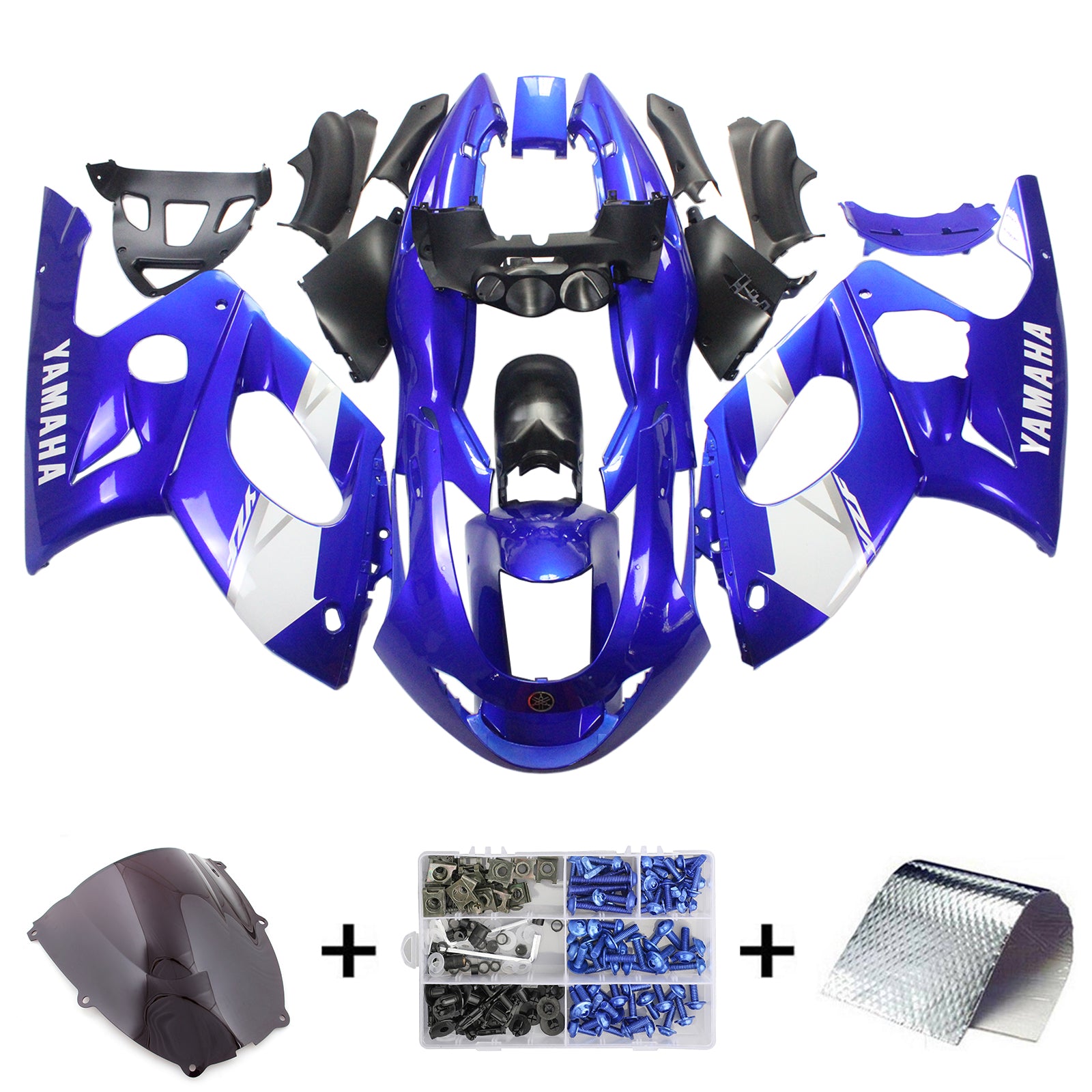 Kit de carénage Amotopart Yamaha 1996-2007 YZF 600R Thundercat bleu blanc