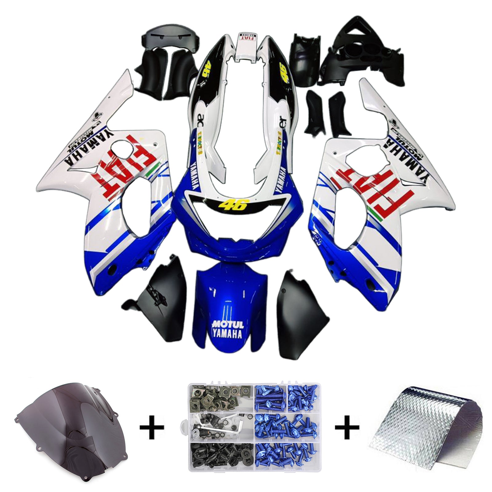 Kit de carénage Amotopart Yamaha 1996-2007 YZF 600R Thundercat blanc bleu