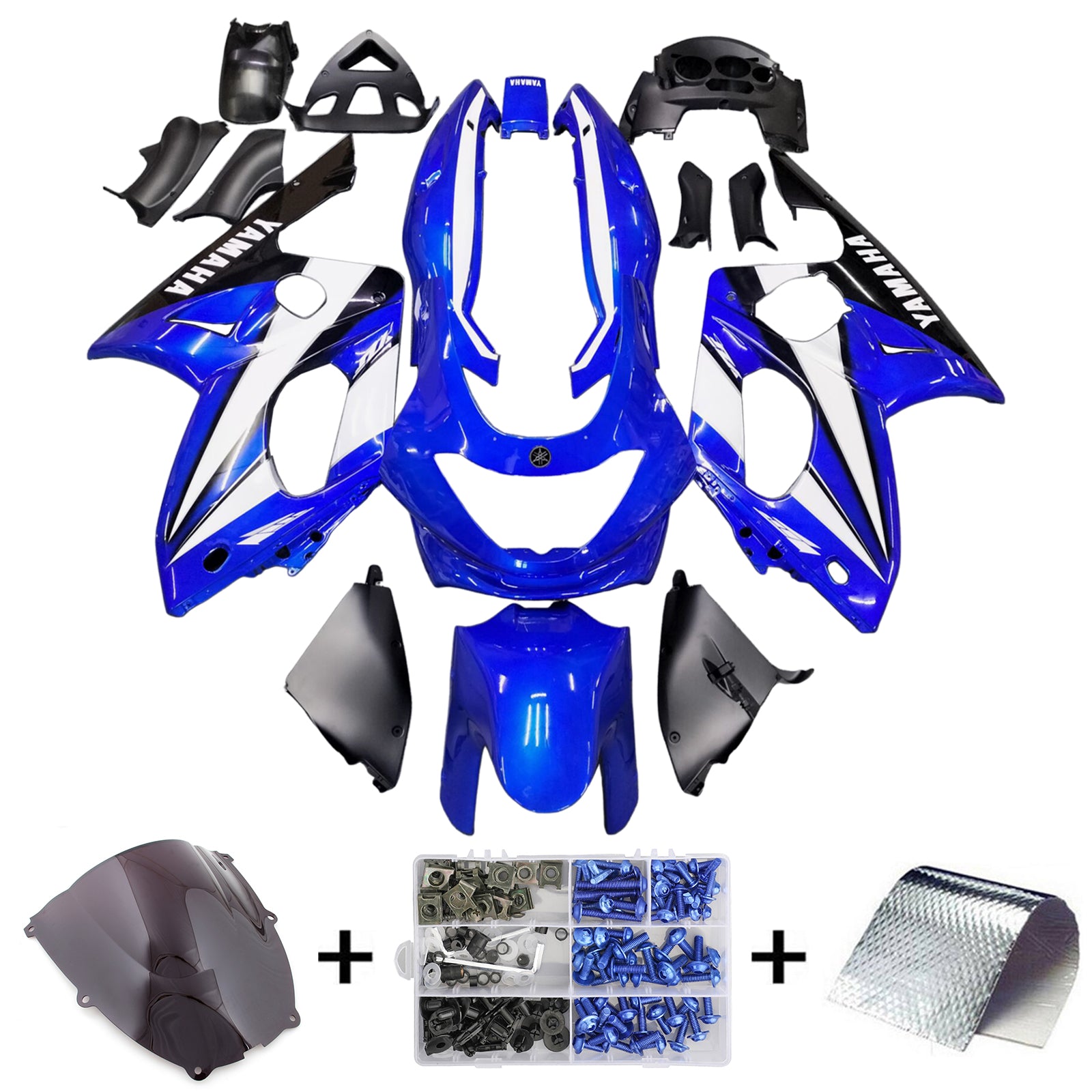 Kit de carénage Amotopart Yamaha 1996-2007 YZF 600R Thundercat noir bleu