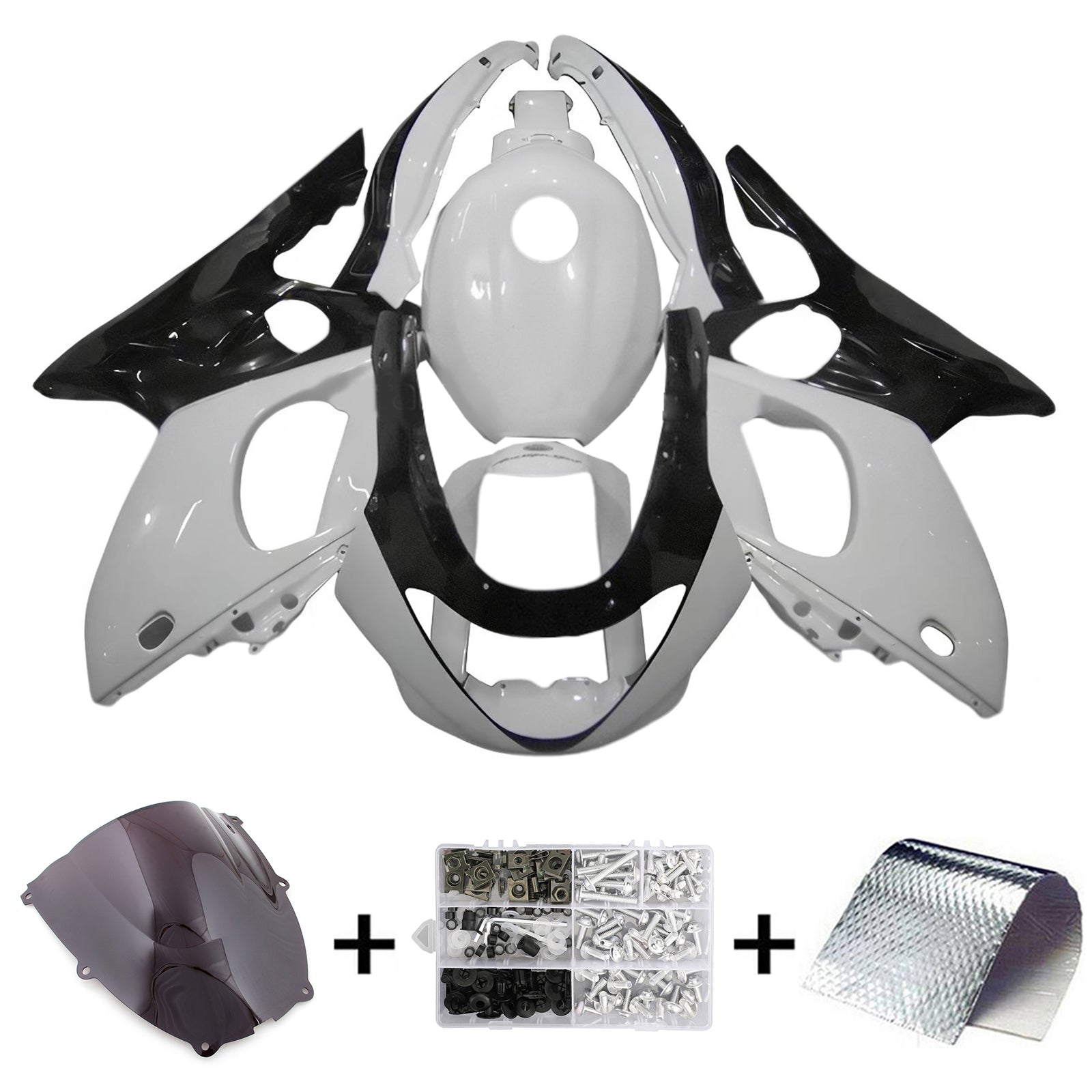 Amotopart 1996-2007 Kit carena Yamaha YZF 600R Thundercat Nero Bianco
